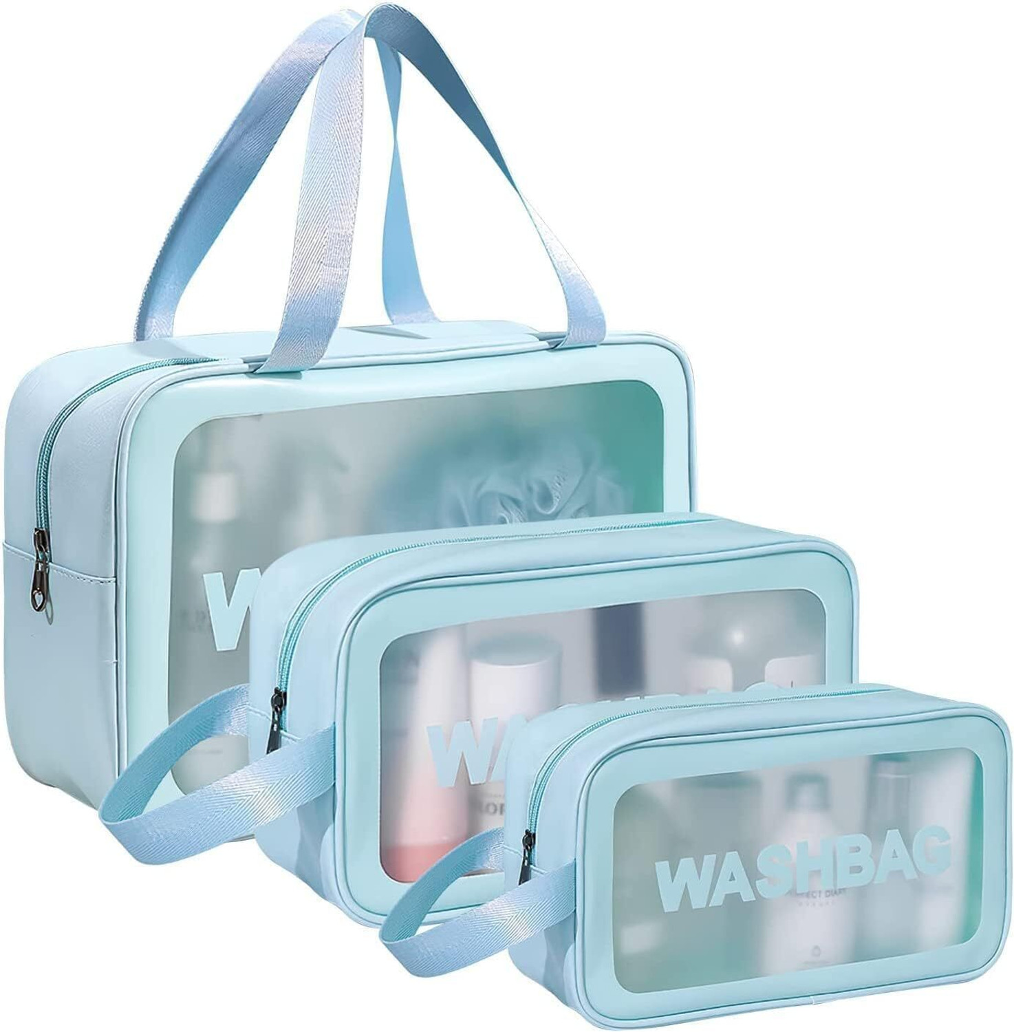 Image of Godadi Wala Transparent Travel Wash Bag Set of 3 | Waterproof Toiletry Organizer for Unisex Travel Toiletry Kit