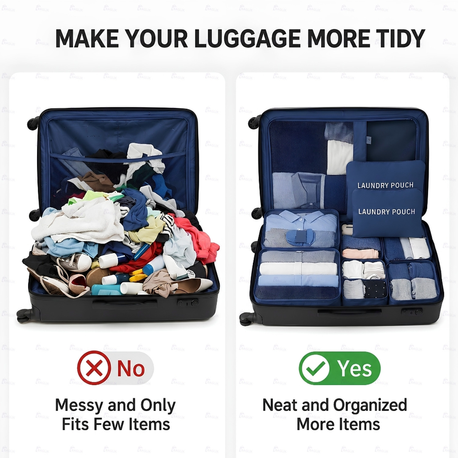 Image of BAGLIX Packing Cubes Set of 6 Travel Organizer Bags for Suitcase Luggage B348