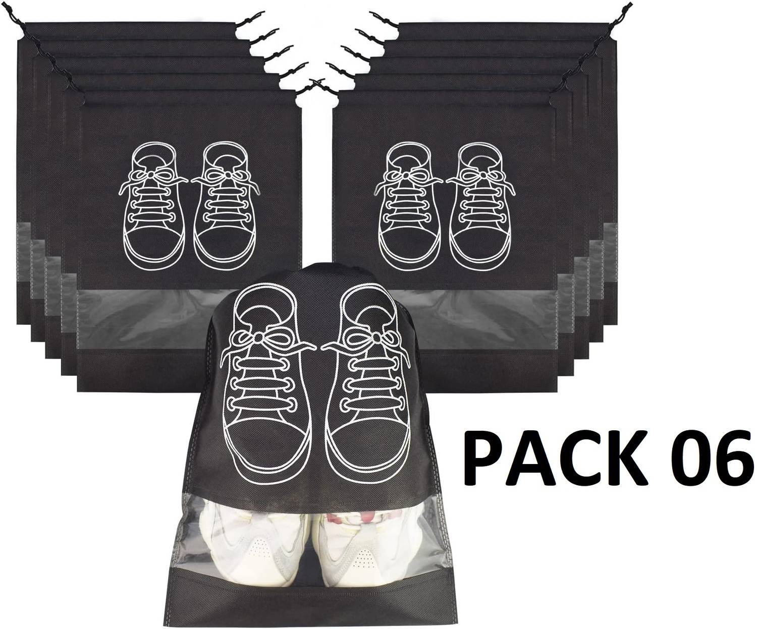 BlackBoxes Shoe Bag for Travel & Storage Travel Organizer for Women & Men (Pack of 6|Black)