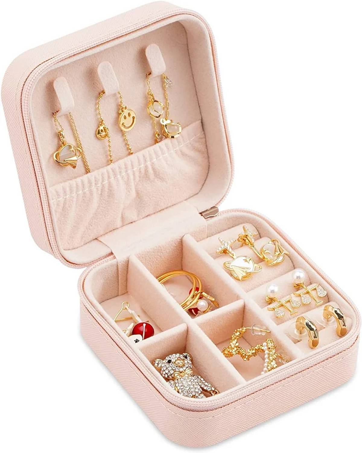 ASTRASELL Vanity Box - Zipper Jewelry Organizer & Mini Makeup Storage (Pink)