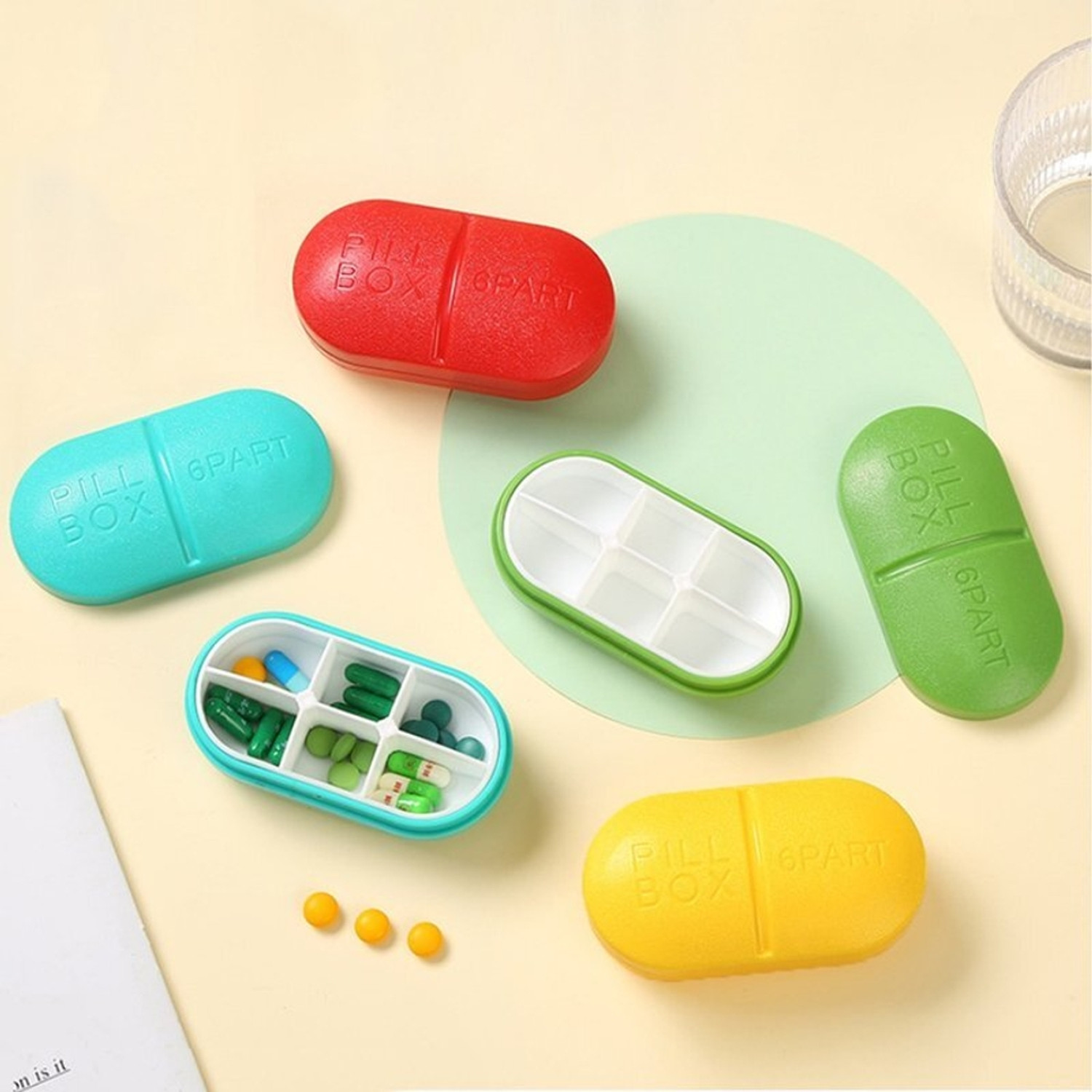 Image of SARVANGAH Portable 6-Slot Capsule Shape Pill Medicine Storage Pill Box.