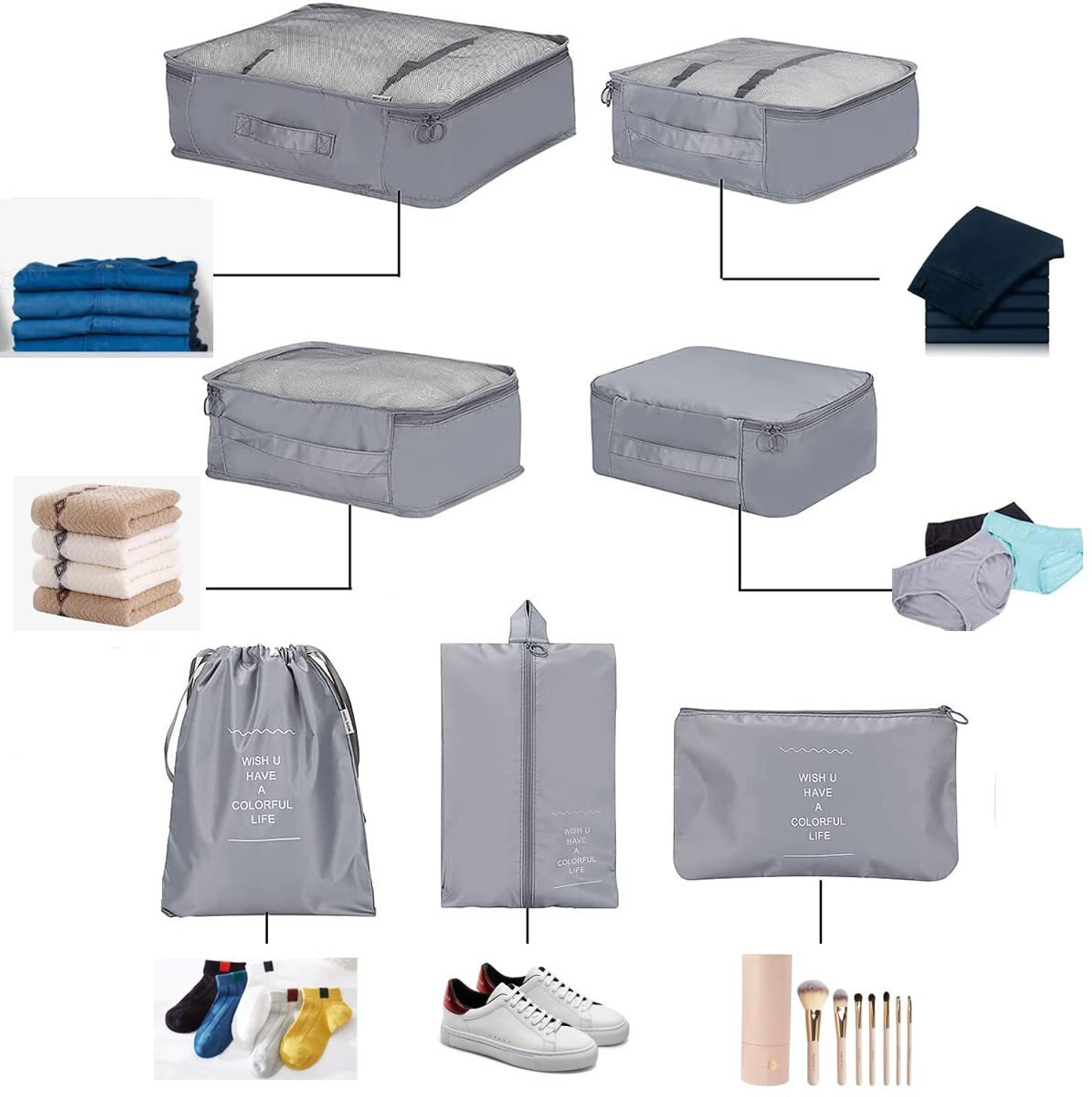 Image of Firstseen 7 Pcs Travel Organizer Pouch Set for Women & Men Waterproof Packing Cubes