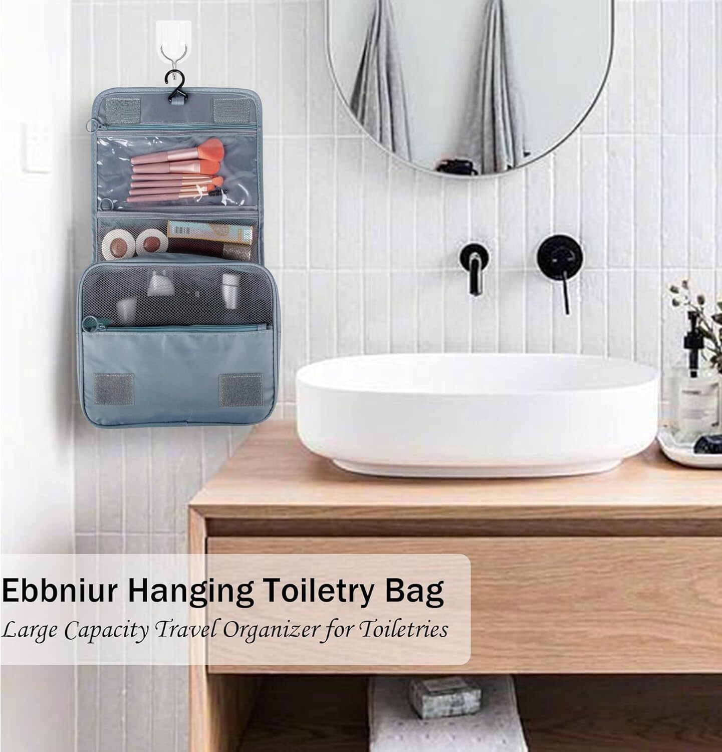 Image of ASHLER Hanging Toiletry Bag - Large Cosmetic Makeup Travel Organizer Travel Toiletry Kit