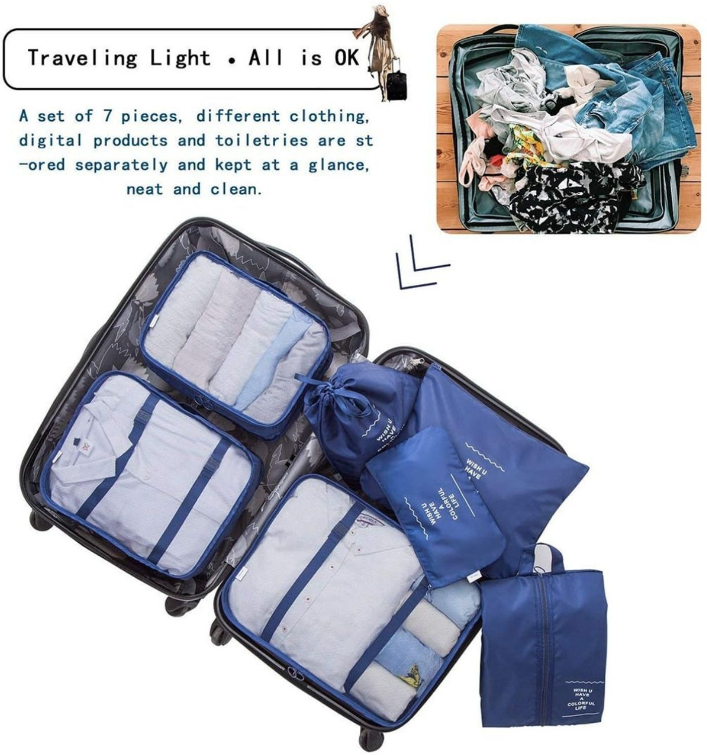Image of SAVARA 7 PCS Luggage Packing Laundry Cubes Organizer Carry Suitcase Clothes bag Set