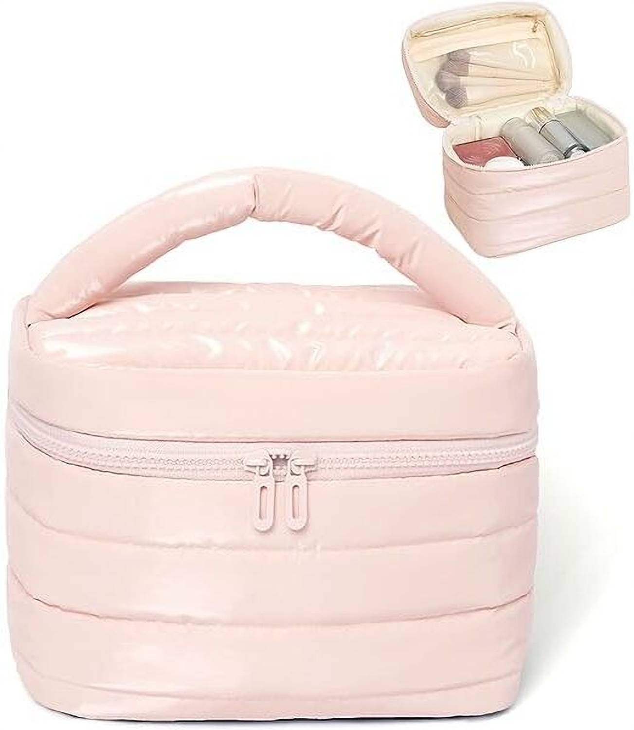 AMULYADELHI Premium Quilted Travel Makeup Bag | Waterproof PU Leather Cosmetic Organizer