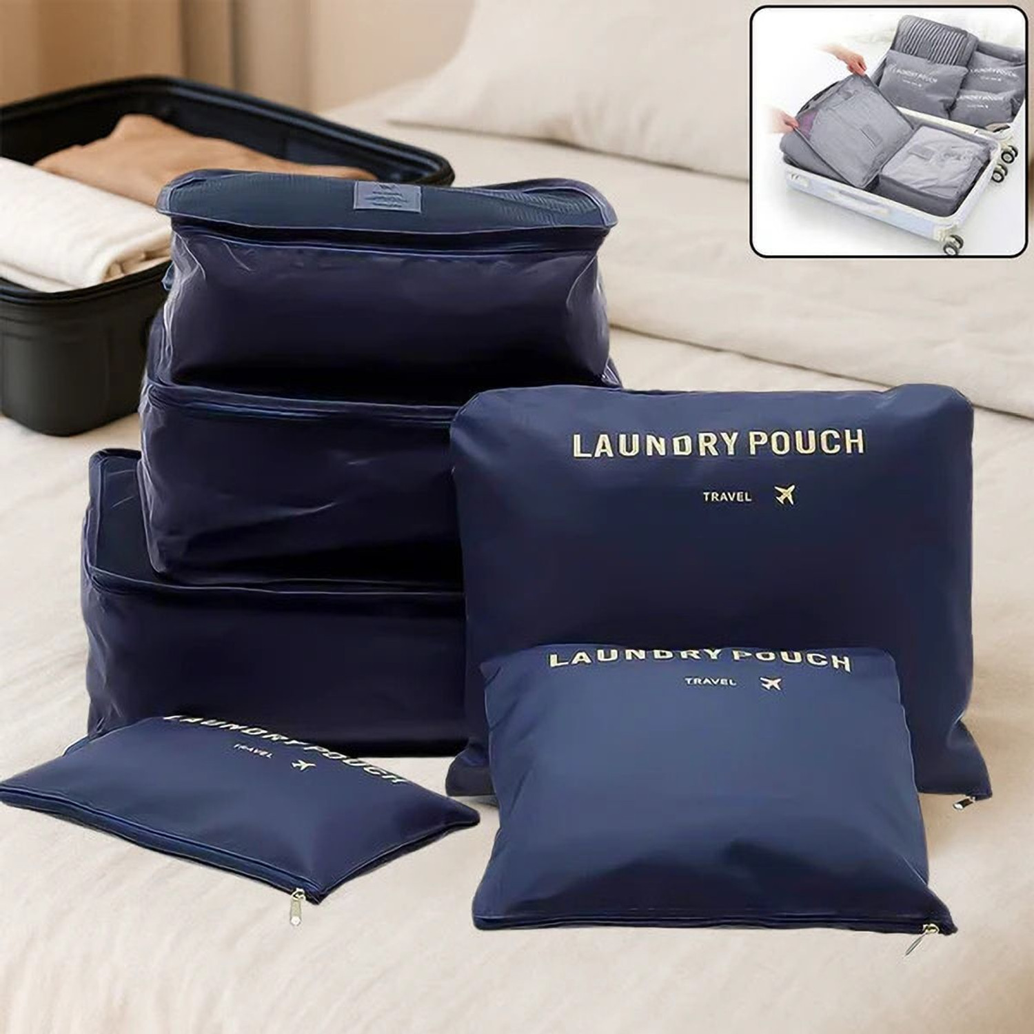 Image of Horizonite Travel Packing Cubes Set of 6 - Waterproof Cloth Organizer Zipper Laundry Bags