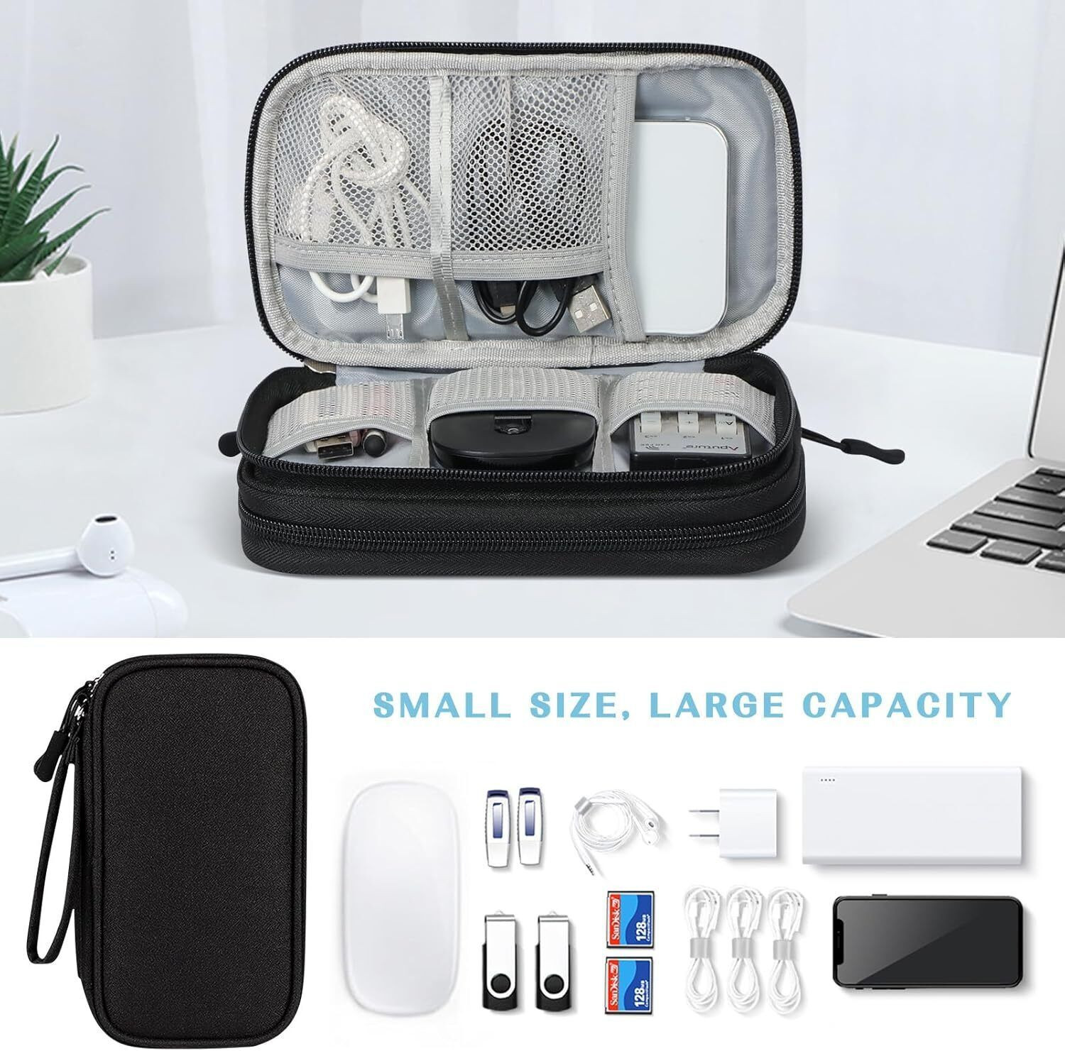 Image of KeepCart Travel Organizer Electronic Accessories Case Waterproof Double Layer Storage Bag (Black)