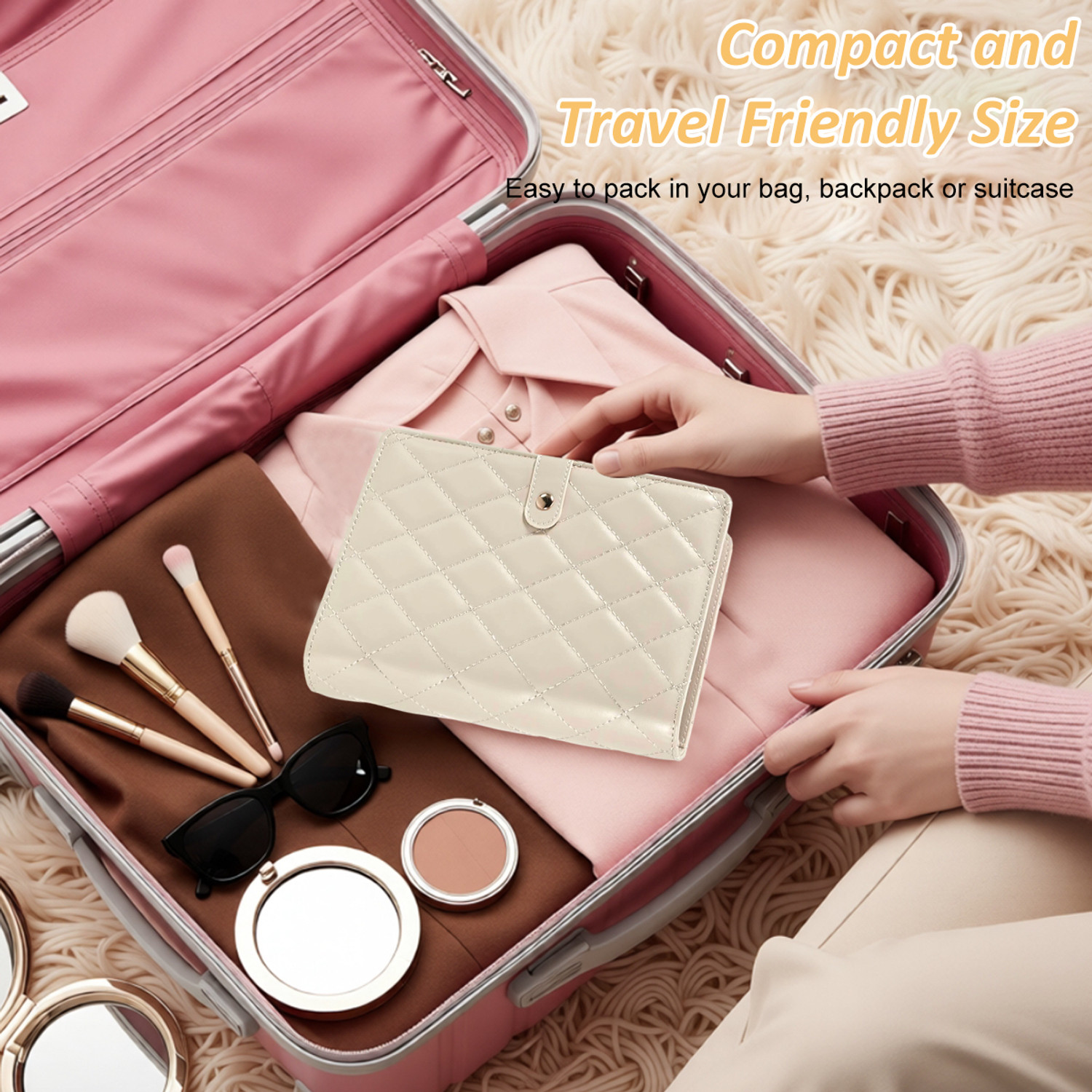 Image of gustave Travel Jewelry Organizer Bag Quilted PU Pouch with Twelve Clear Pockets