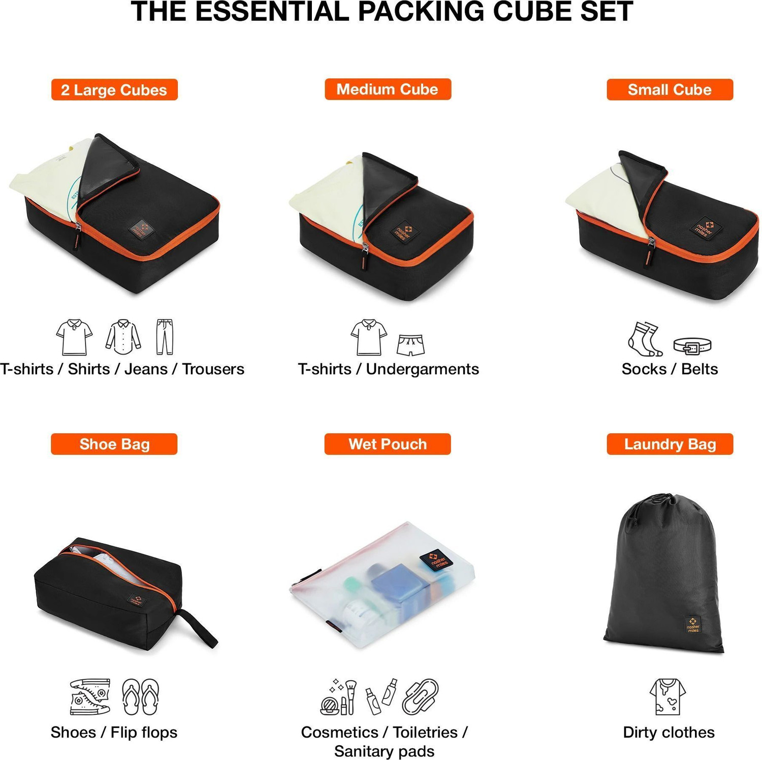 Image of NASHER MILES Travel Organizer Set of 7 - Packing Cubes for Clothes, Shoes & Accessories