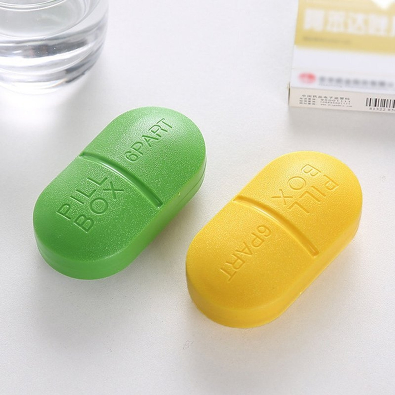 Image of SARVANGAH Portable 6-Slot Capsule Shape Pill Medicine Storage Pill Box.