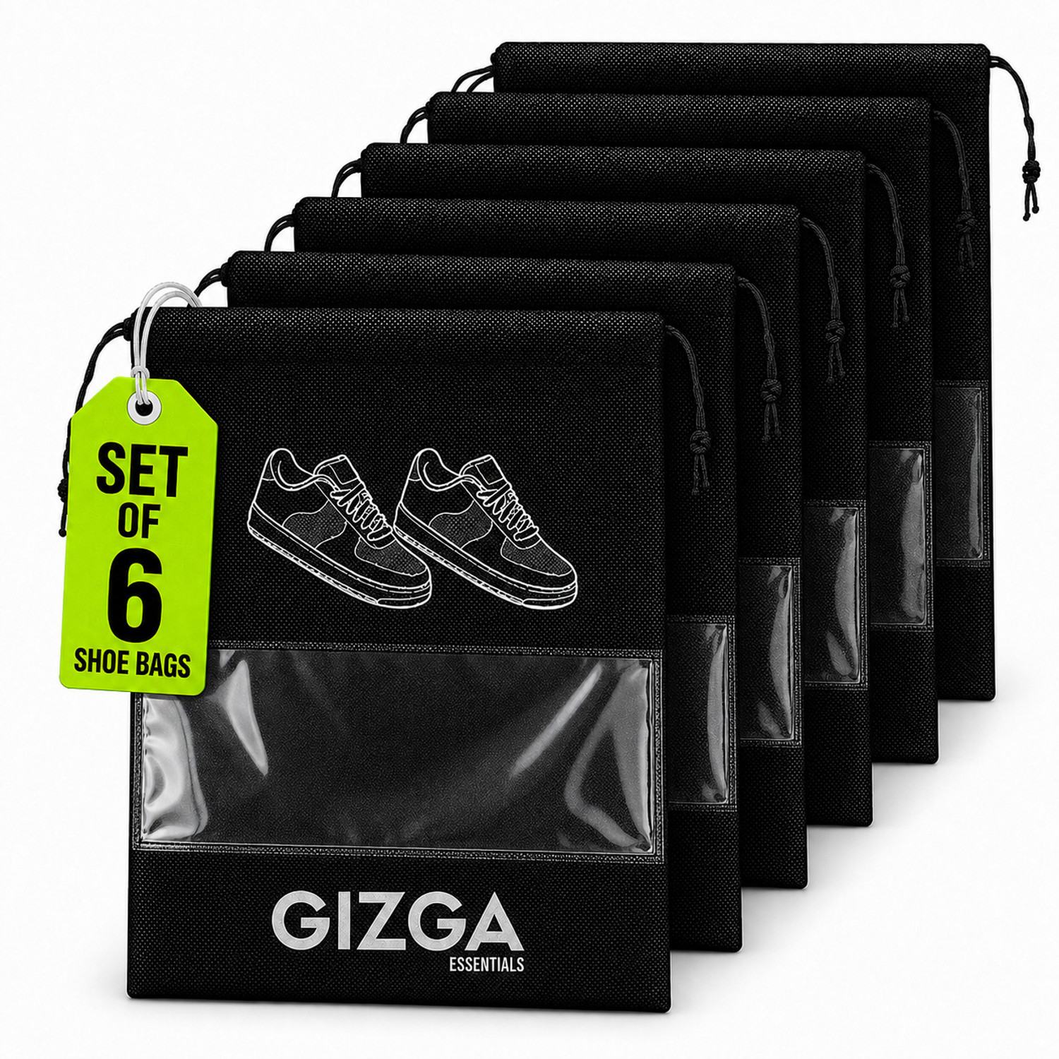 Image of Gizga Essentials Shoe Bags for Travel & Storage, Reusable Footwear Organizer Pouches - Pack of 6