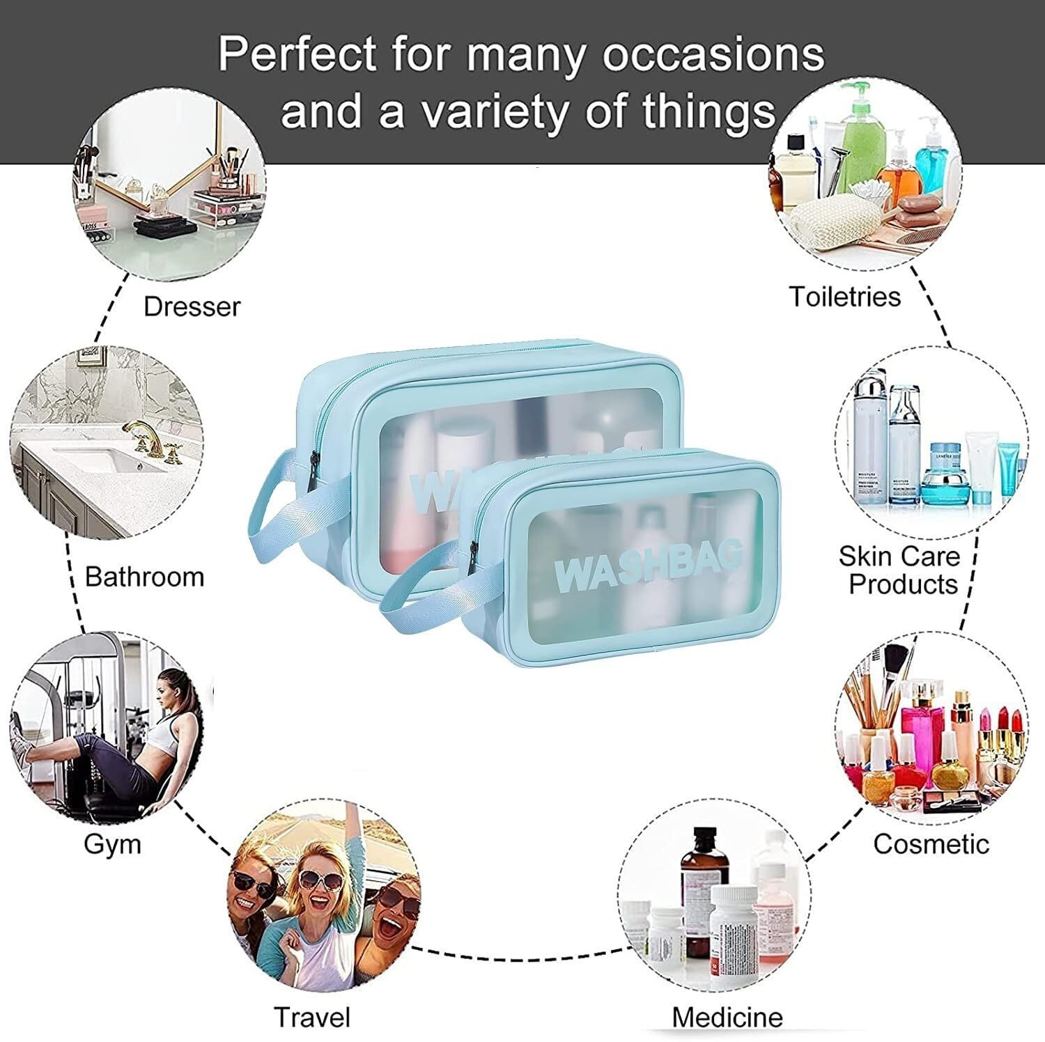 Image of Godadi Wala Transparent Travel Wash Bag Set of 3 | Waterproof Toiletry Organizer for Unisex Travel Toiletry Kit
