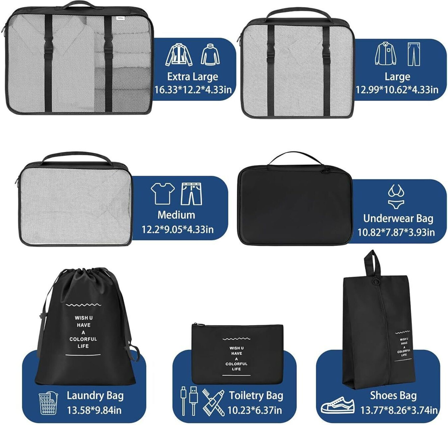 Image of Mungat 7 Pcs Travel Suitcase Organizer Pouch Packing Cubes for Clothes