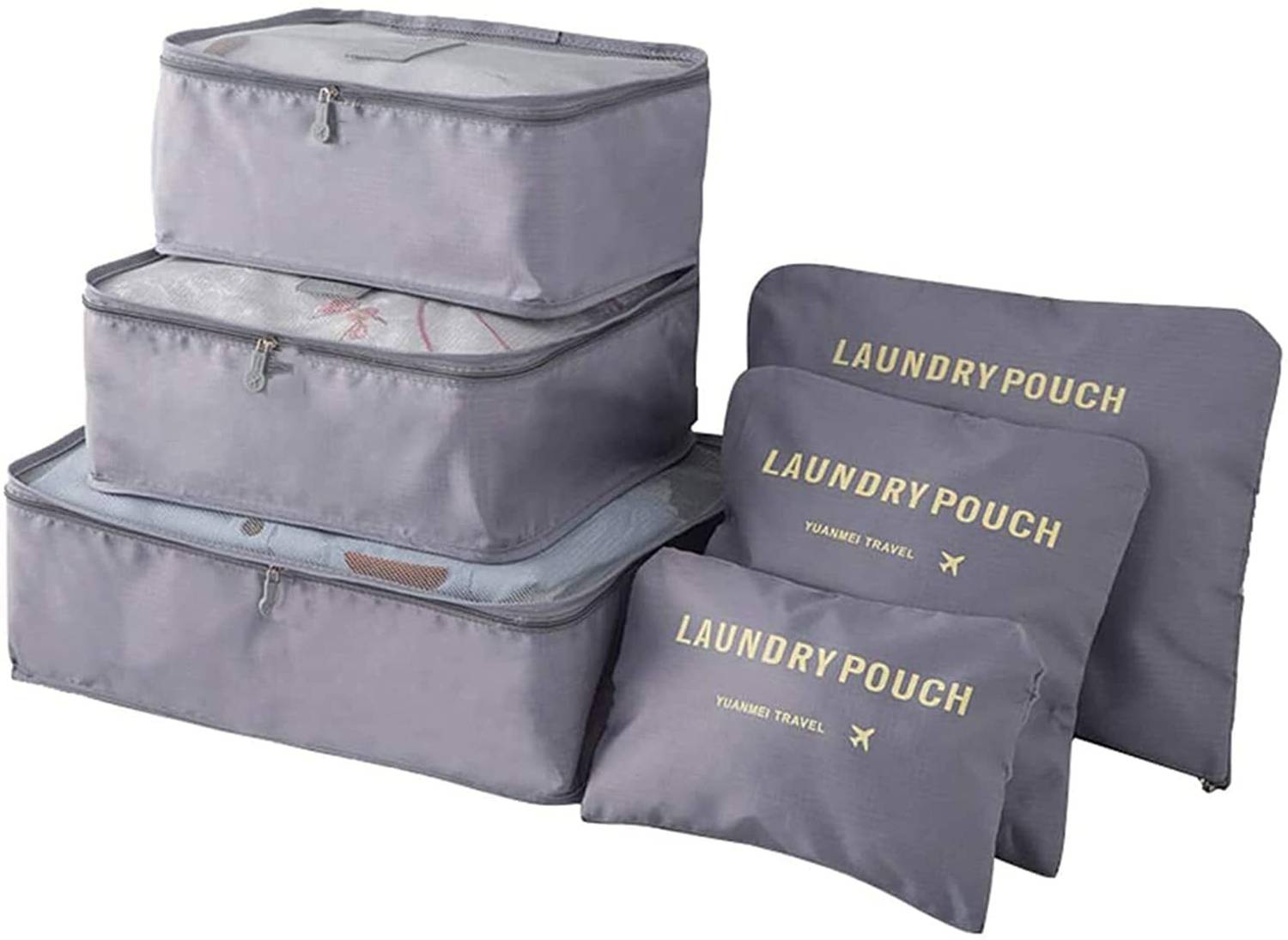 AweStuffs Set of 6 Travel Luggage Organizer Packing Cubes, Laundry Bags & Digital Pouch