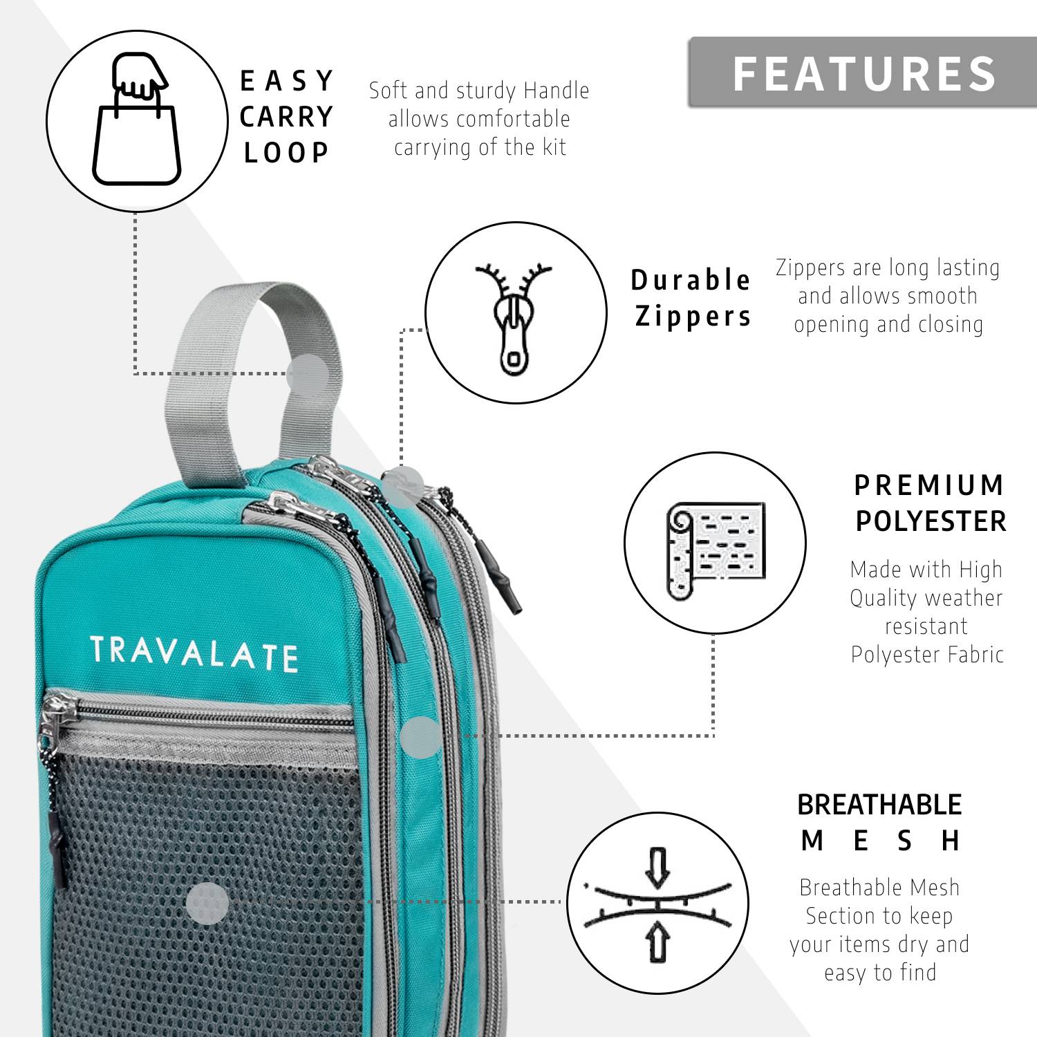 Travalate 3 Compartment Travel Organizer Pouch - Image 2