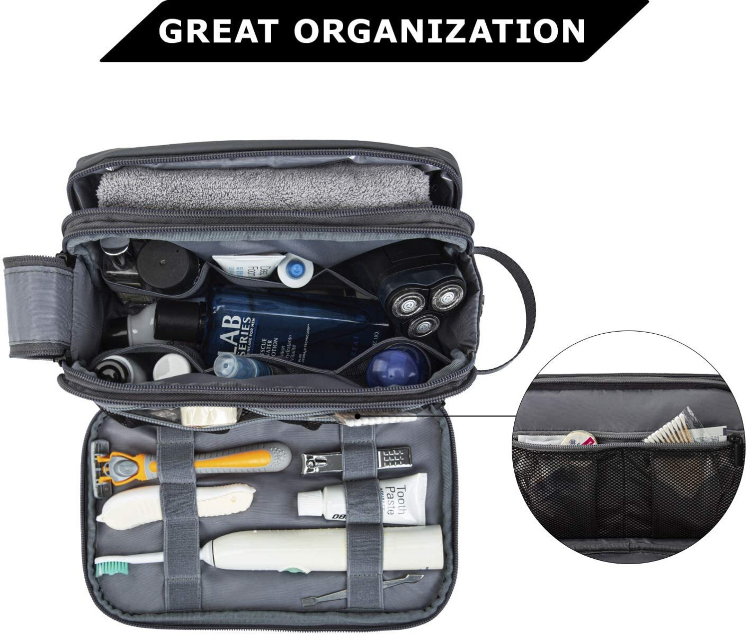 Image of Excite Shoppers Multi-Pocket ToiletryBag for Men & Women, Travel Pouch for Toiletries ShavingKit Travel Shaving Bag