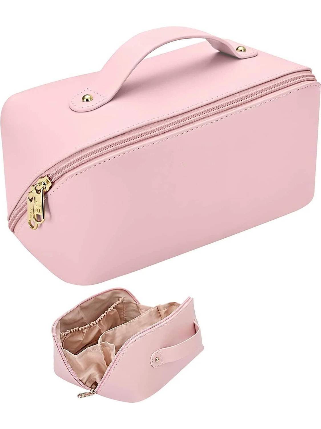 Virtuous Large-Capacity Side Zipper Waterproof PU Leather Cosmetic Bag Travel Toiletry Kit