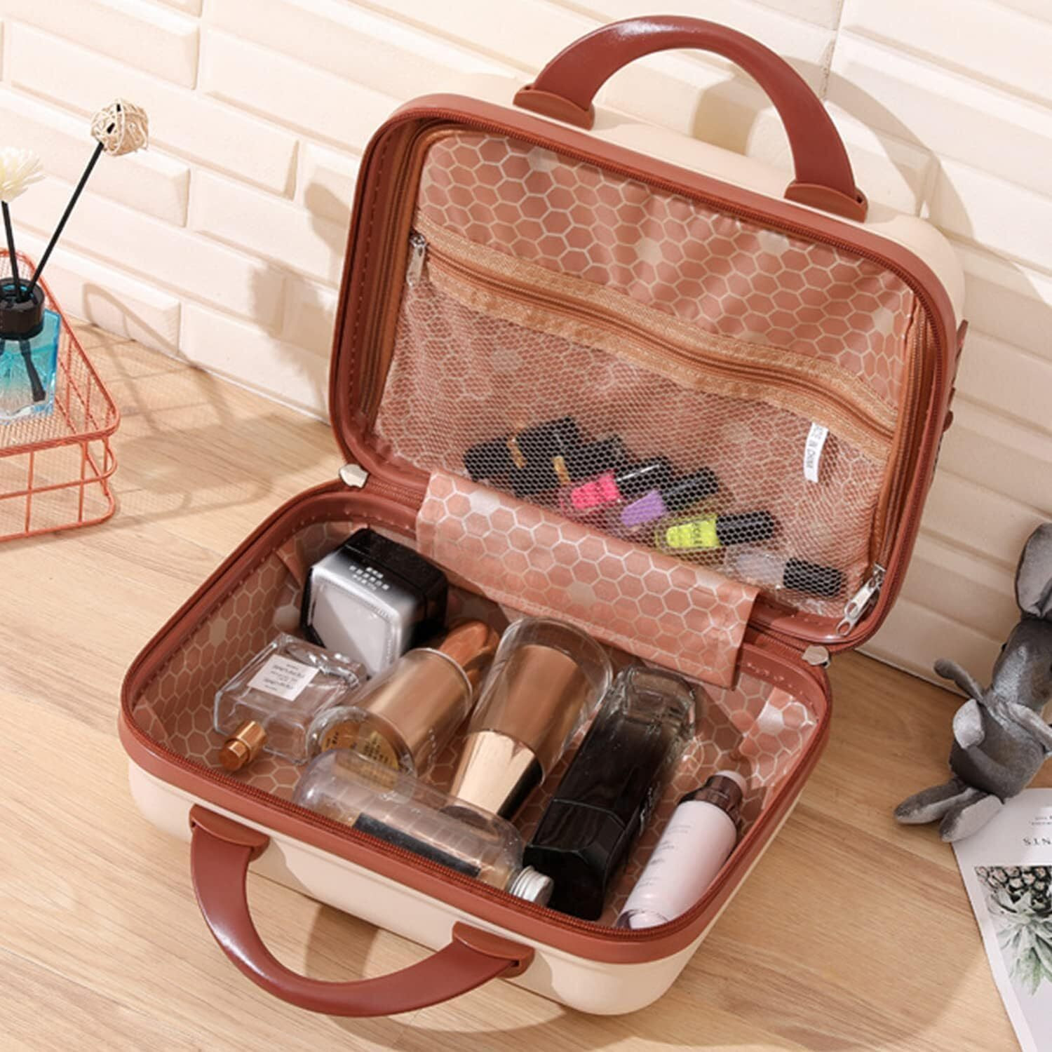 Image of FLIPXEN Teddy Bear Vanity Case for Women Hard Shell Makeup Travel Organizer Bag Cabin Suitcase - 22 inch