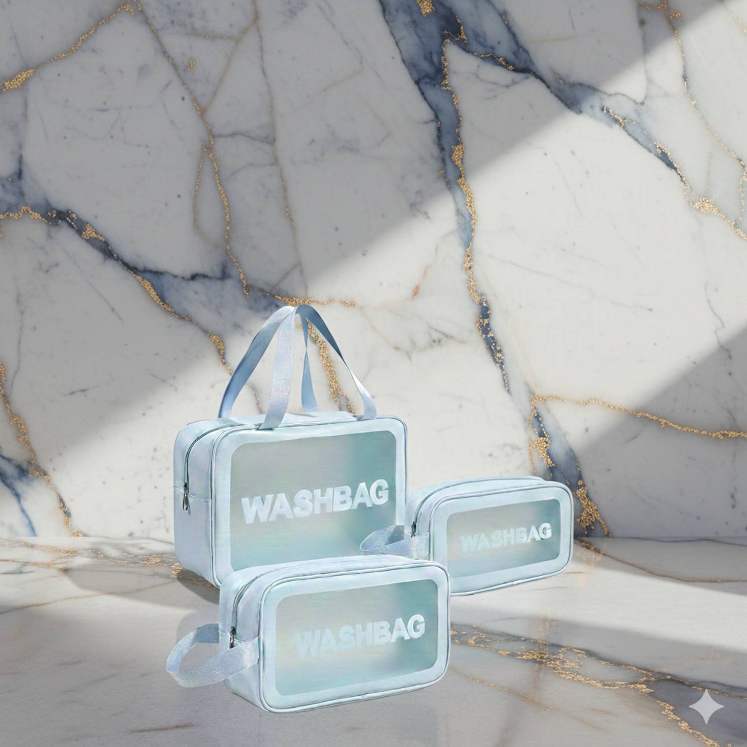 BUYDIGI Sky Blue Wash Bag Set of 3 Travel Cosmetic Organizer Case Travel Toiletry Kit
