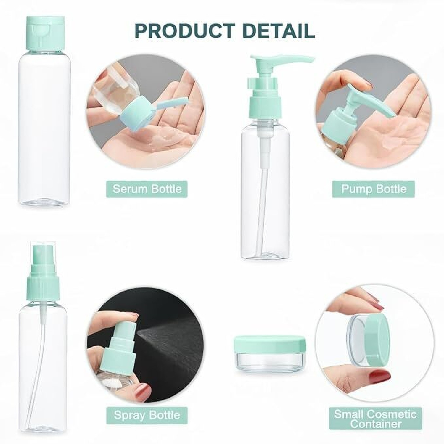 Image of NOVALYSTRIX Travel Bottles Set 7 Pcs Leak Proof Refillable Cosmetic Kit Mint Travel Toiletry Kit