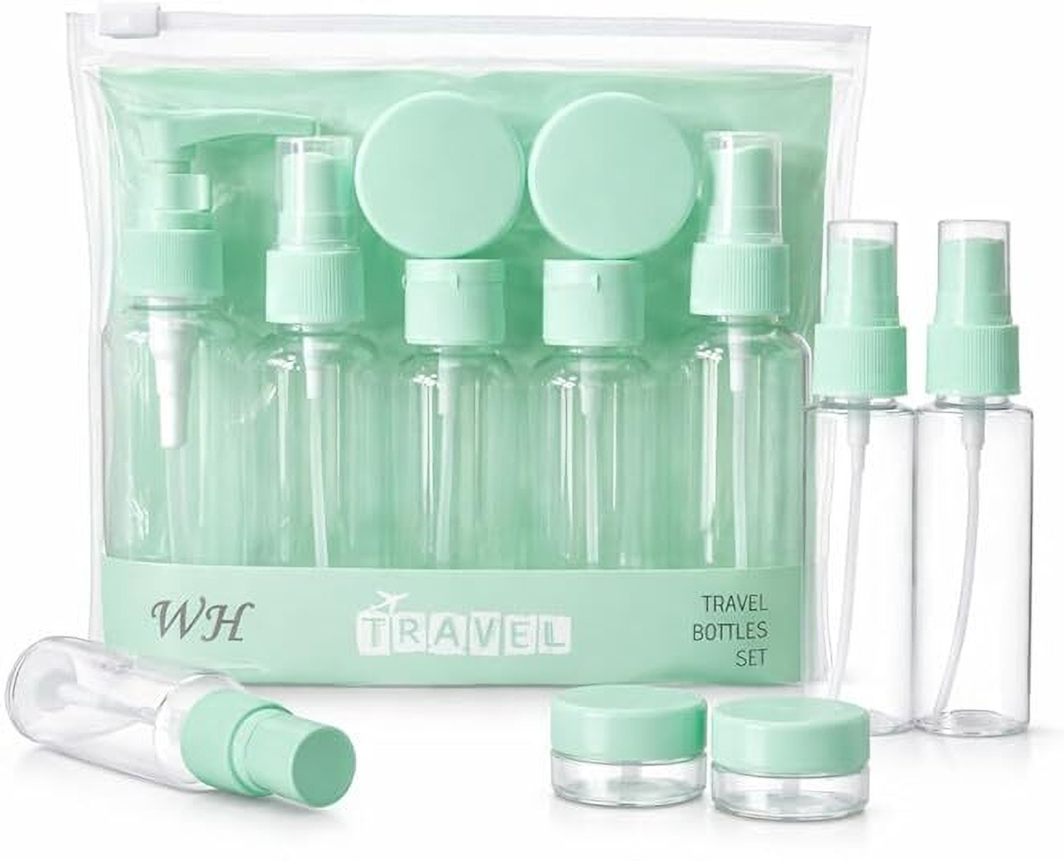 Image of NOVALYSTRIX Travel Bottles Set 7 Pcs Leak Proof Refillable Cosmetic Kit Mint Travel Toiletry Kit