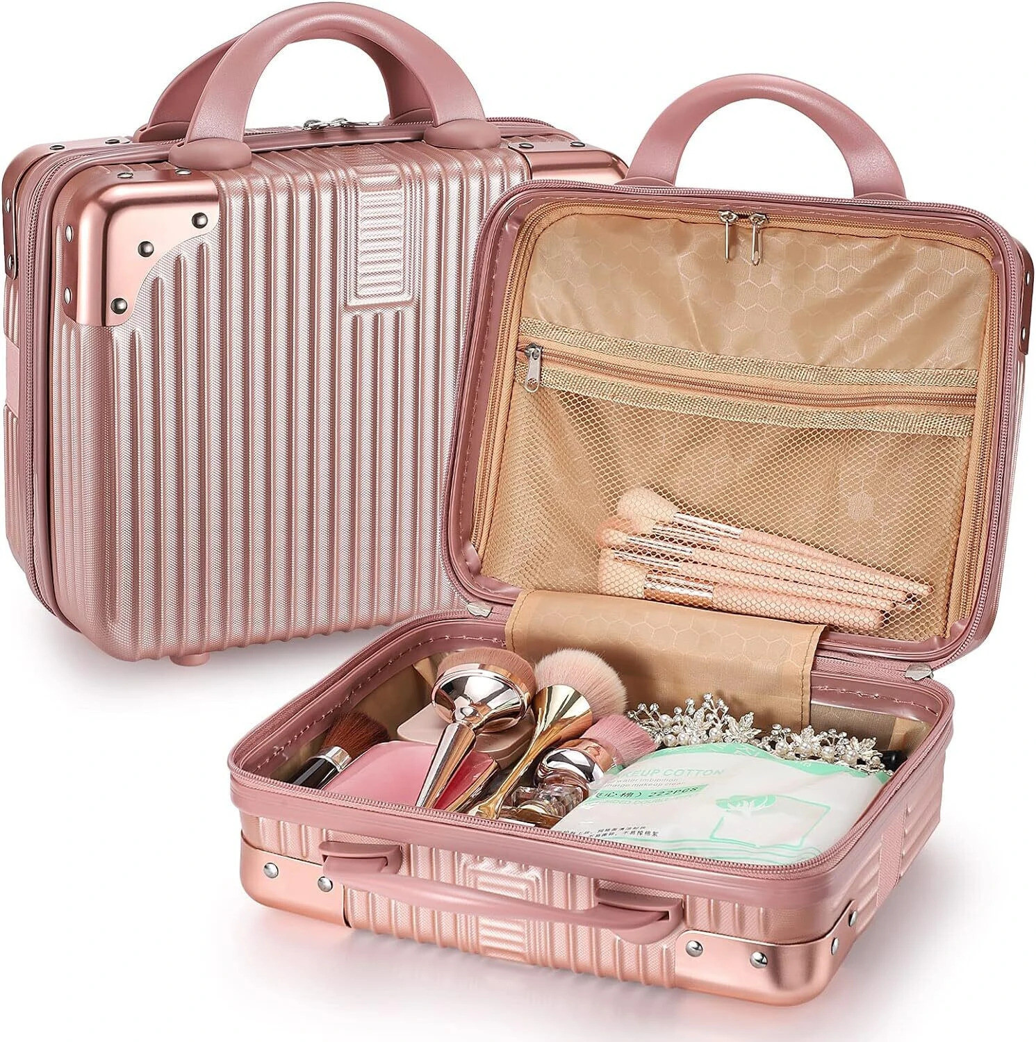 Image of SUNBEET Portable Makeup Travel Case Hand Luggage,Makeup Case Elastic Band Toiletry Kit Travel Toiletry Kit