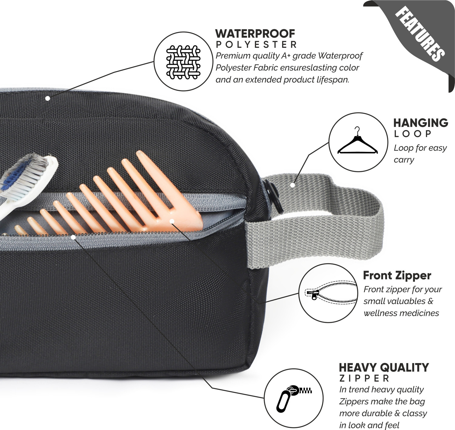 Image of PACKMOLD POUCHO POLYESTER Toiletry Bag Makeup Shaving Kit Pouch UNISEX(9.5*6*3.5 INCHES) Travel Toiletry Kit