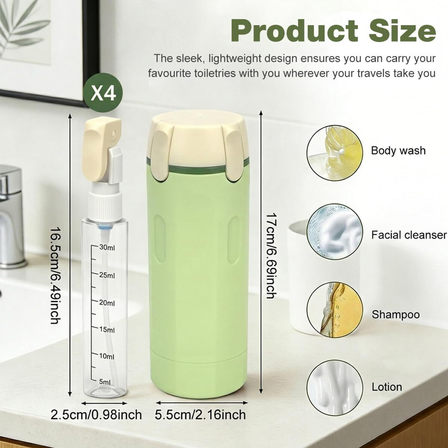 Image of BAGLIX Travel Bottles for Toiletries Organizer 4 x 30ml Leak Proof Refillable B8 Travel Toiletry Kit