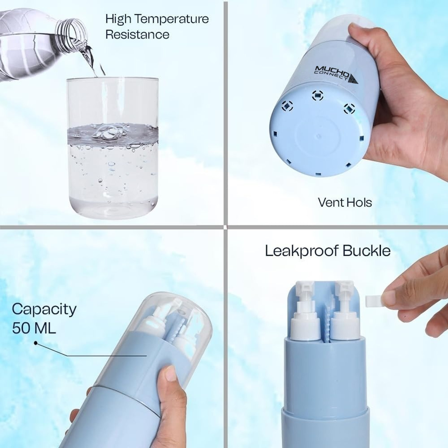 Image of Muchoconnect 6 in 1 Travel Essentials for Women Men | Travel Organizer Toothbrush Bottle Kit Travel Toiletry Kit
