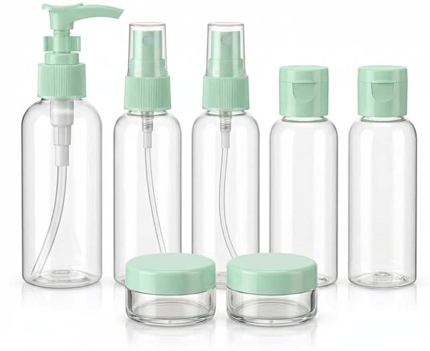 Image of NOVALYSTRIX Travel Bottles Set 7 Pcs Leak Proof Refillable Cosmetic Kit Mint Travel Toiletry Kit