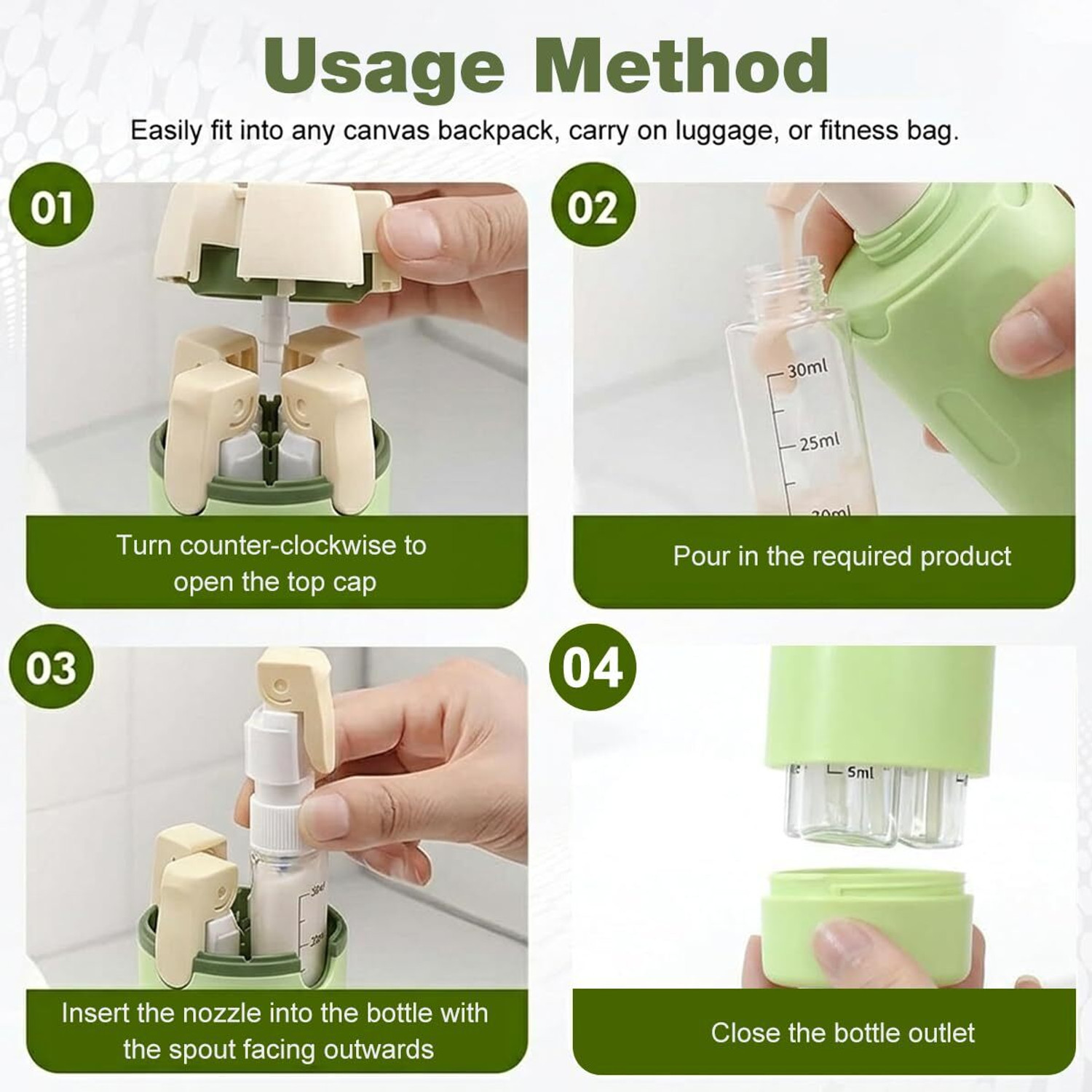 Image of BAGLIX Travel Bottles for Toiletries Organizer 4 x 30ml Leak Proof Refillable B8 Travel Toiletry Kit