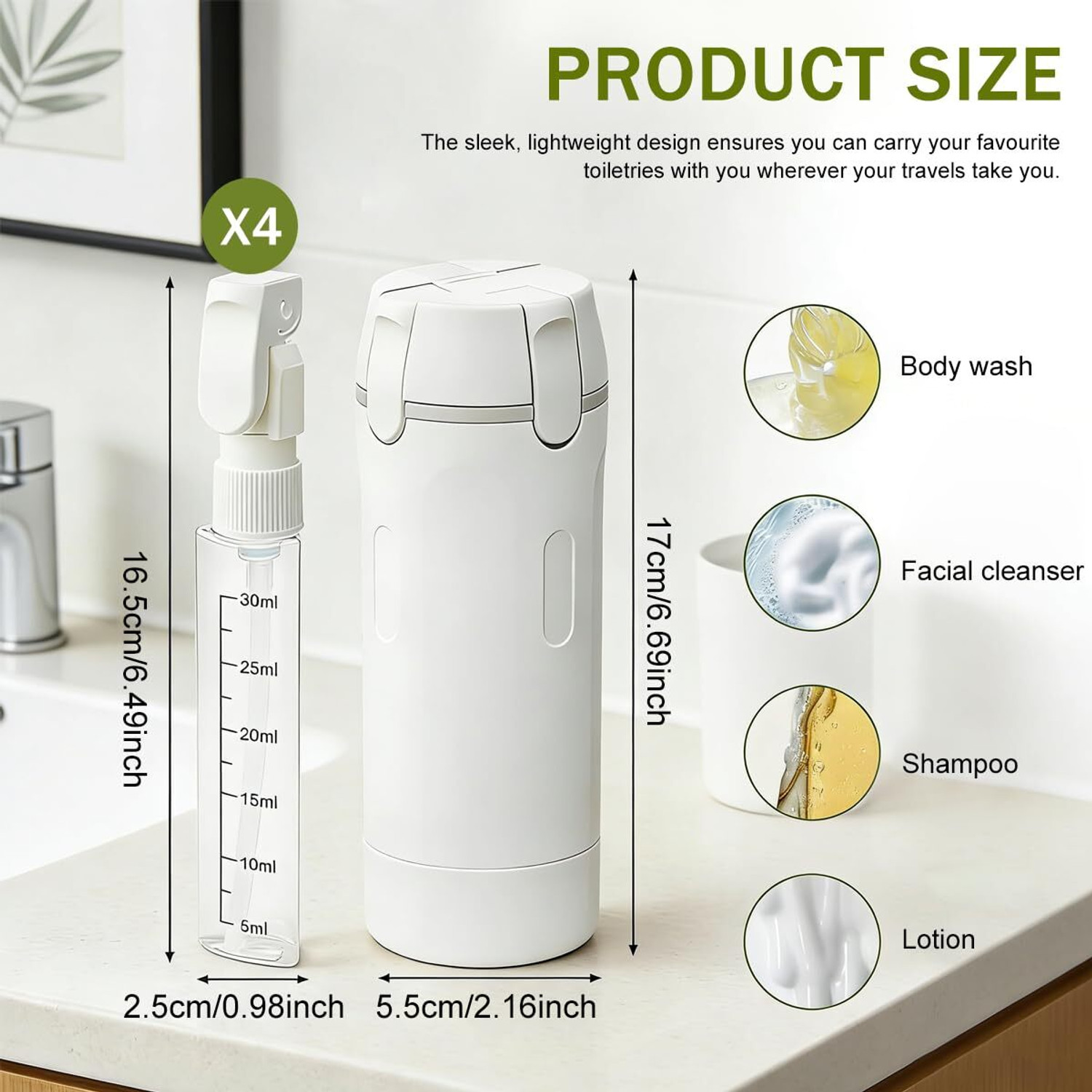 Image of HANNEA Travel Bottles Set with Storage Organizer Holder Refillable Leak Proof Travel Toiletry Kit