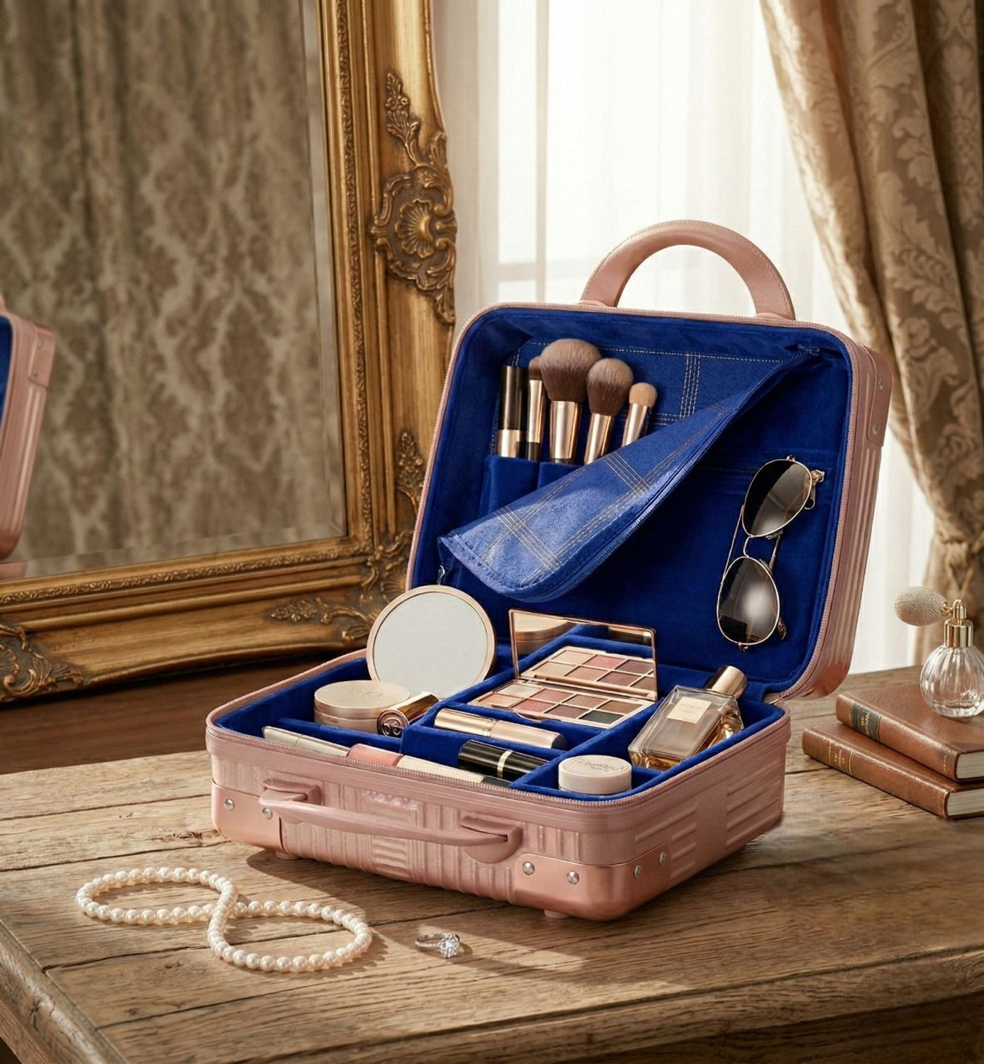 Image of SOLUNA IMPERIUM Hard Shell Makeup Vanity Case for Women | Travel Cosmetic Organizer Box Travel Toiletry Kit