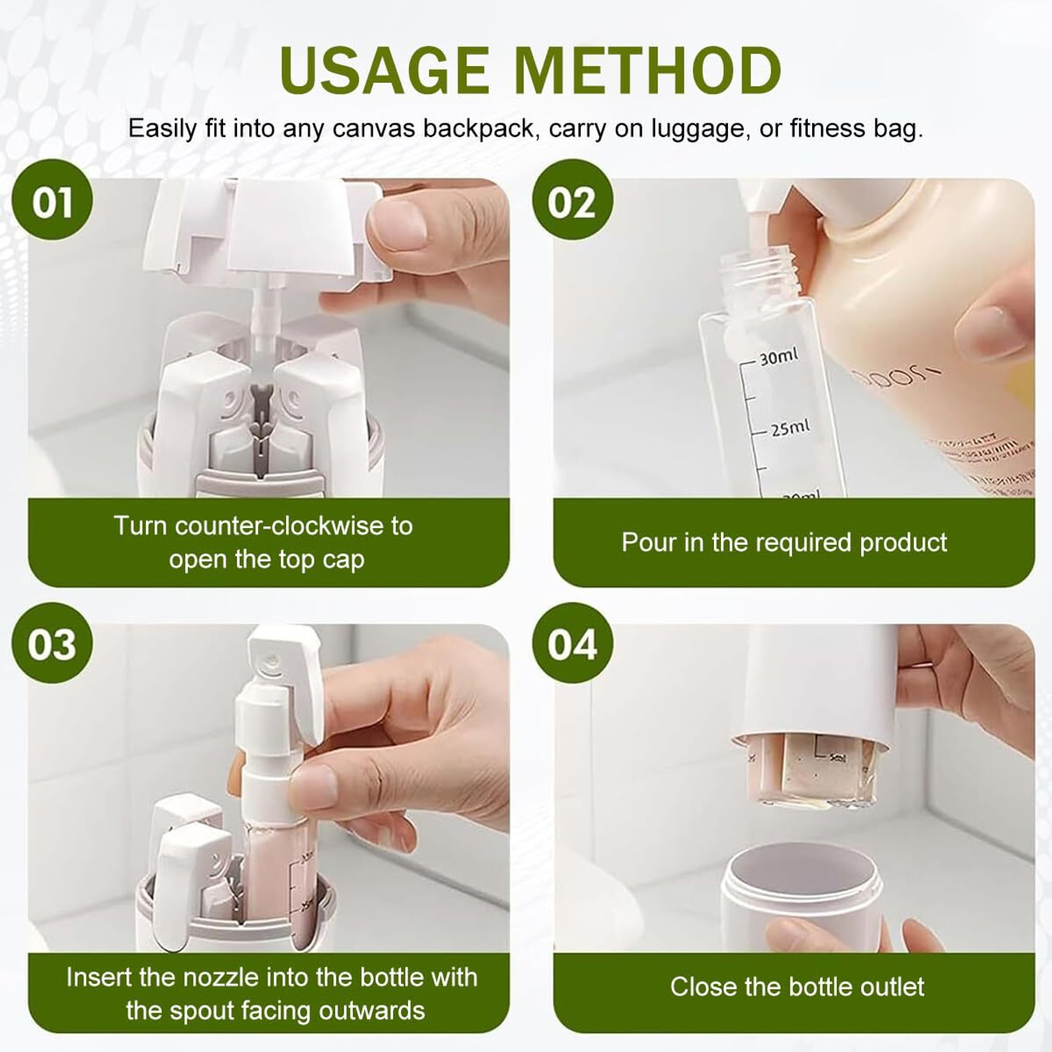 Image of HANNEA Travel Bottles Set with Storage Organizer Holder Refillable Leak Proof Travel Toiletry Kit