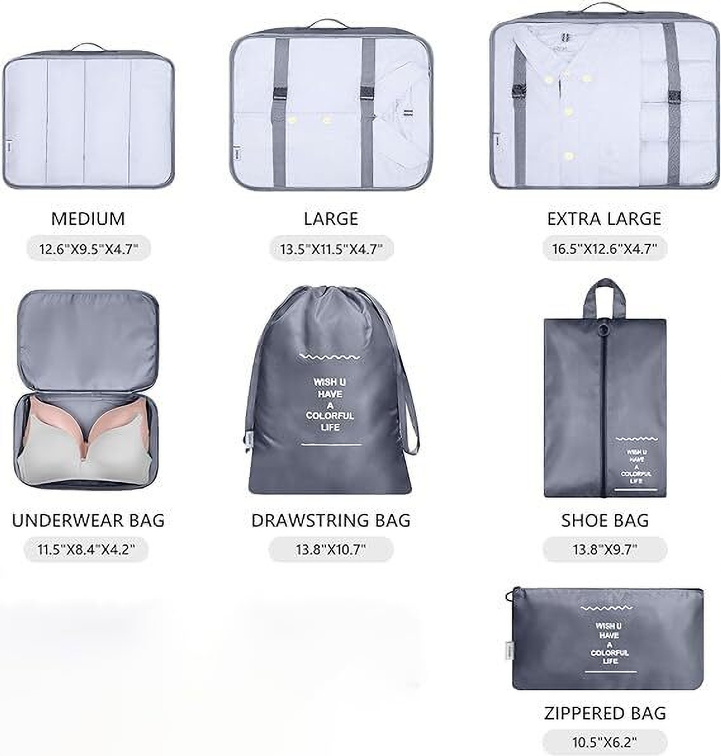 Image of Vervita 7 in 1 Travel Organizers Set Makeup Bags Organizer Packing travel