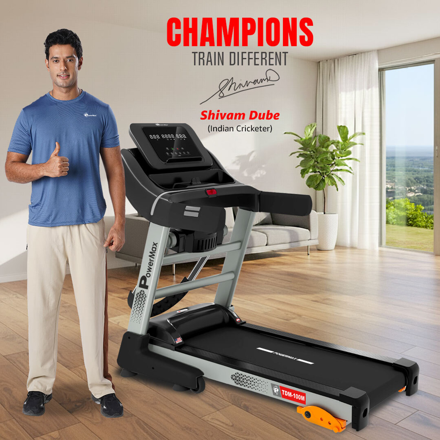 Image of Powermax Fitness TDM-100M 5HP 130kg Massager with Manual Incline & Pulse Sensor for Home Workout Treadmill (Max Weight:130 kg)