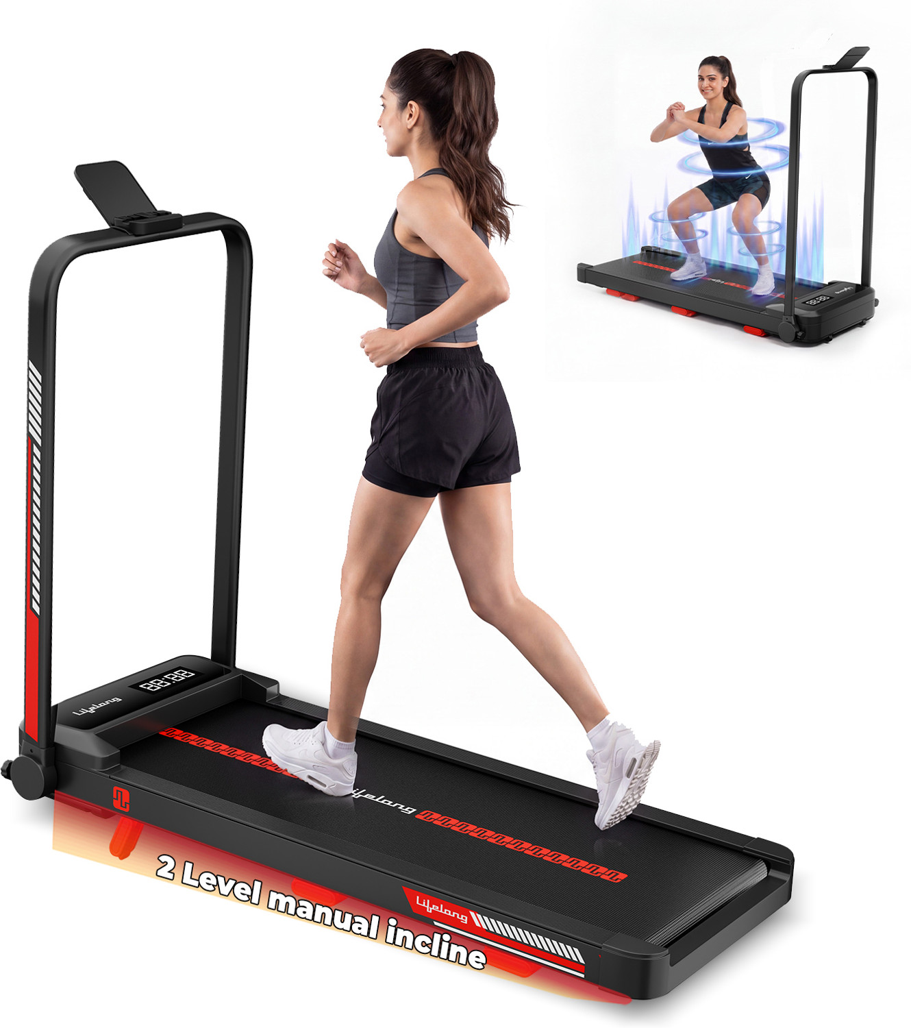 Image of Lifelong Walking Pad Treadmill for Home| 4 HP with Vibration Plate Treadmill (Max Weight:110 kg)