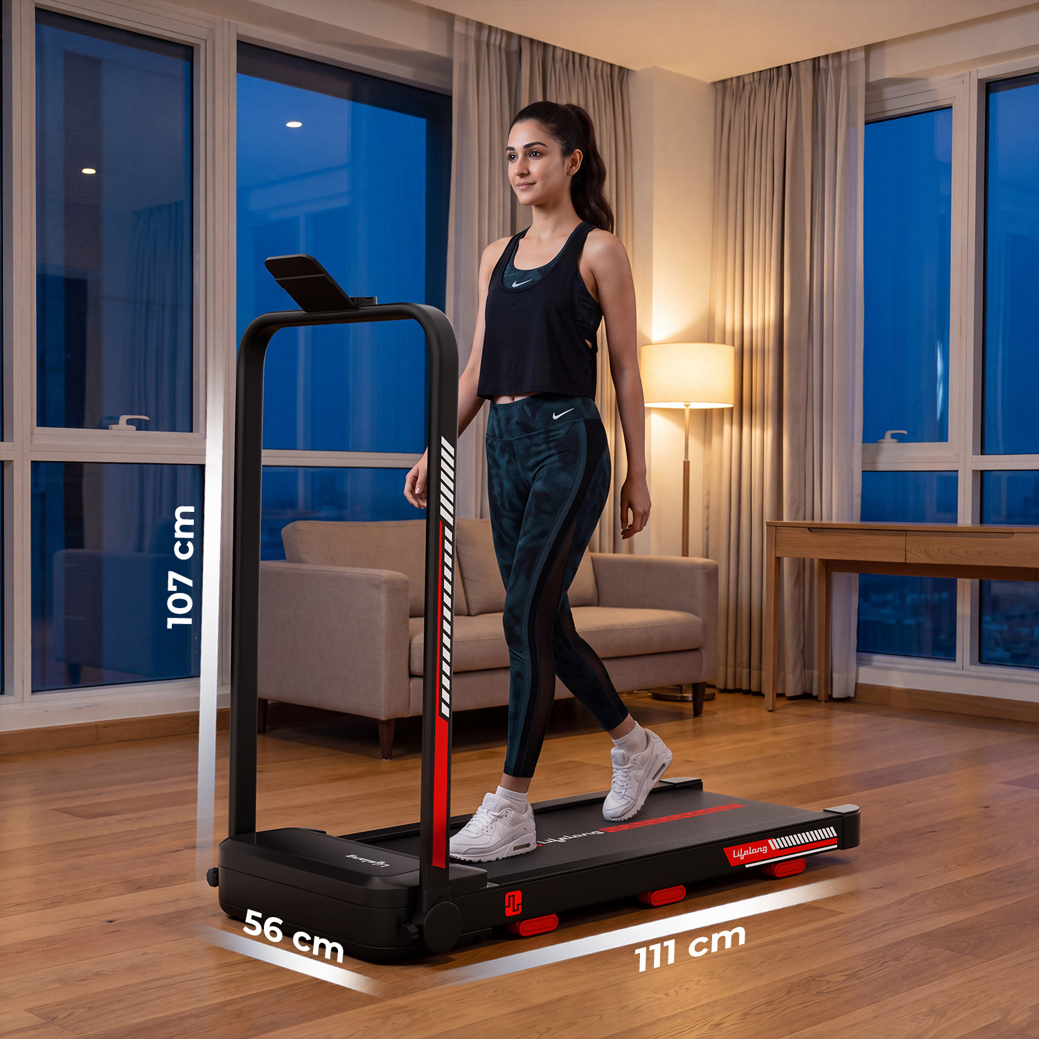 Image of Lifelong Walking Pad Treadmill for Home| 4 HP with Vibration Plate Treadmill (Max Weight:110 kg)