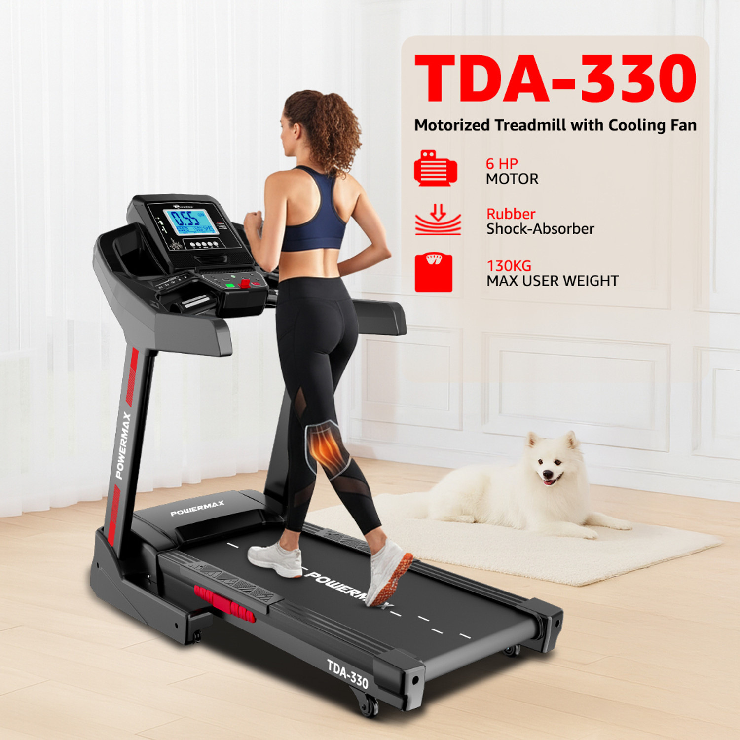 Image of Powermax Fitness TDA-330 (6HP Peak) Inbuilt Cooling Fan, Max user 130kg, iPad Holder, Autoincline Treadmill (Max Weight:130 kg)