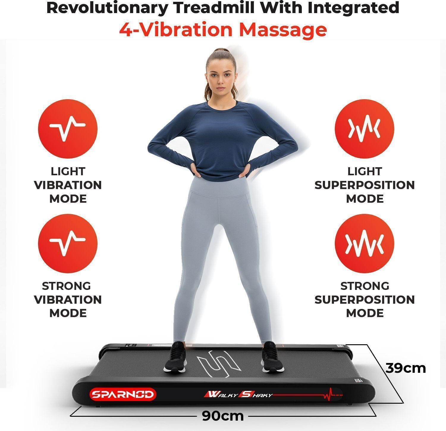Image of Sparnod Fitness WalkyShaky Vibration Walking Pad Treadmill for Home Use with 4 Modes 2.5HP Motor Treadmill (Max Weight:120 kg)