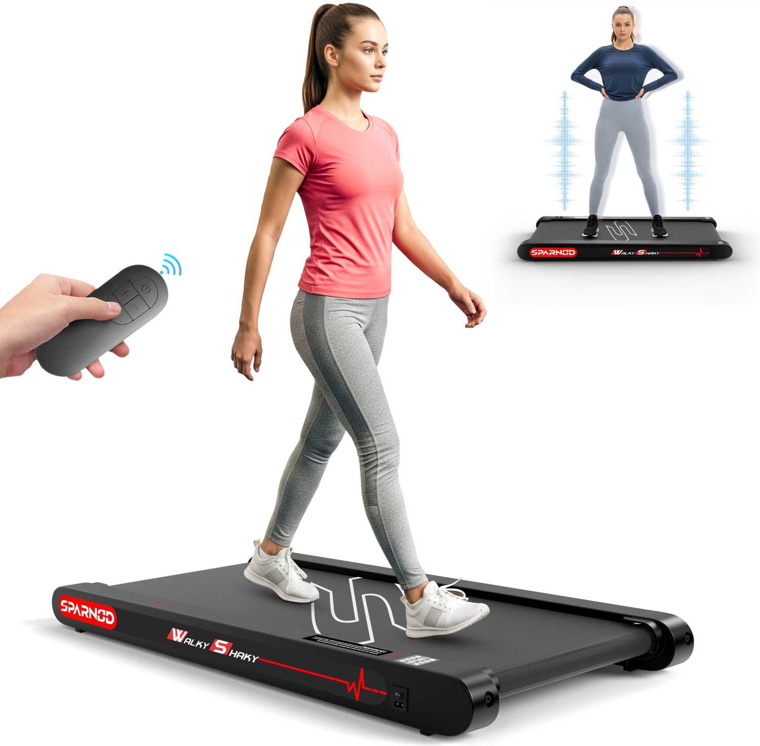 Image of Sparnod Fitness WalkyShaky Vibration Walking Pad Treadmill for Home Use with 4 Modes 2.5HP Motor Treadmill (Max Weight:120 kg)