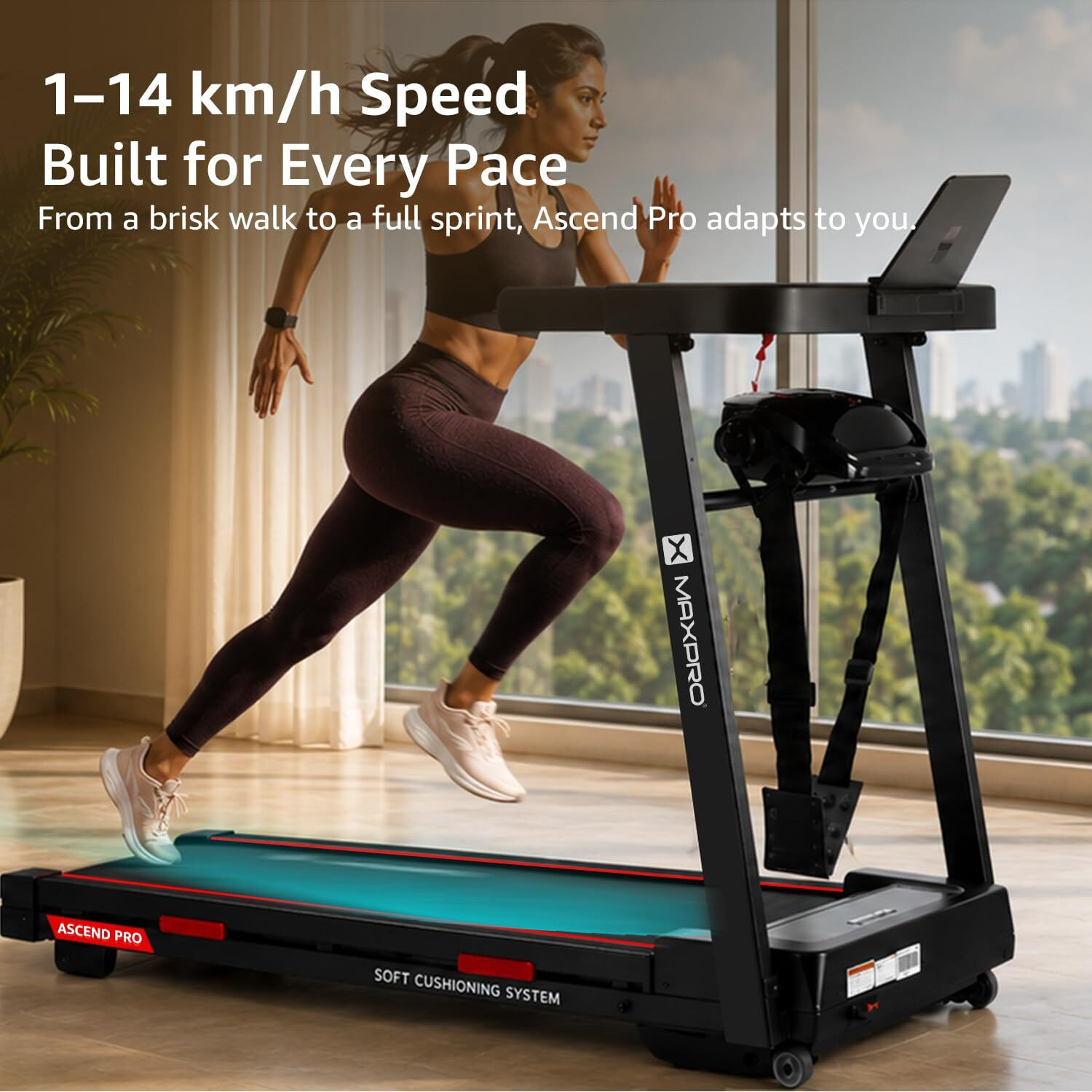 Image of Maxpro PTA230M 5HP BLDC Motor, 14 km /h, Max Weight 120Kg, 15 Level Auto Incline, Home Treadmill (Max Weight:120 kg)