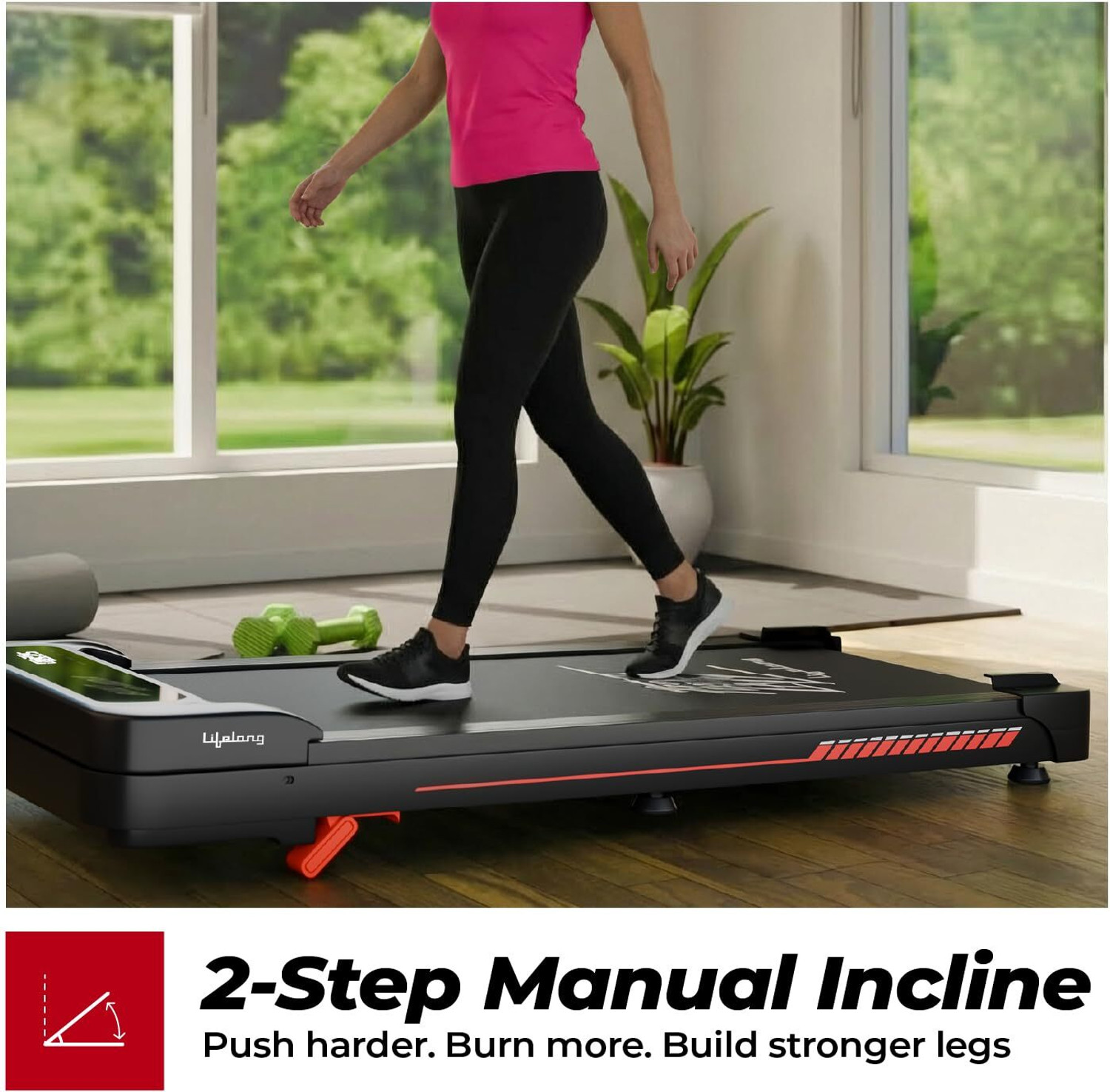 Image of Lifelong Walking Pad Treadmill | 3 HP Motor | 2-Level Manual Incline | LED Display Treadmill (Max Weight:110 kg)