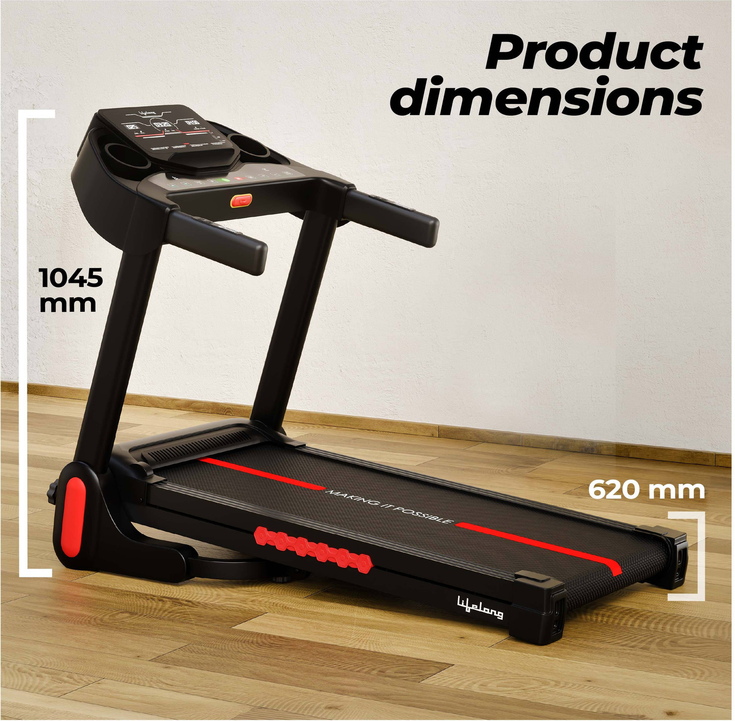 Image of Lifelong 4.5Hp Peak Motorized Treadmill for Home with Auto Incline & Hydraulic fold Treadmill (Max Weight:110 kg)