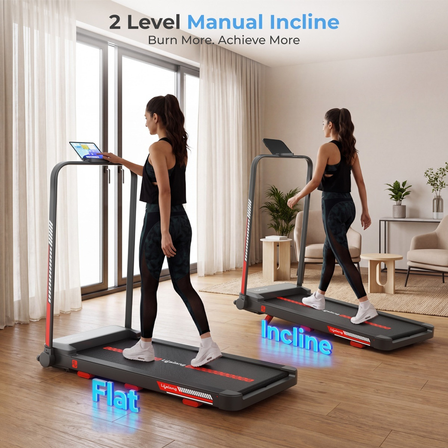 Image of Lifelong Walking Pad Treadmill for Home| 4 HP with Vibration Plate Treadmill (Max Weight:110 kg)