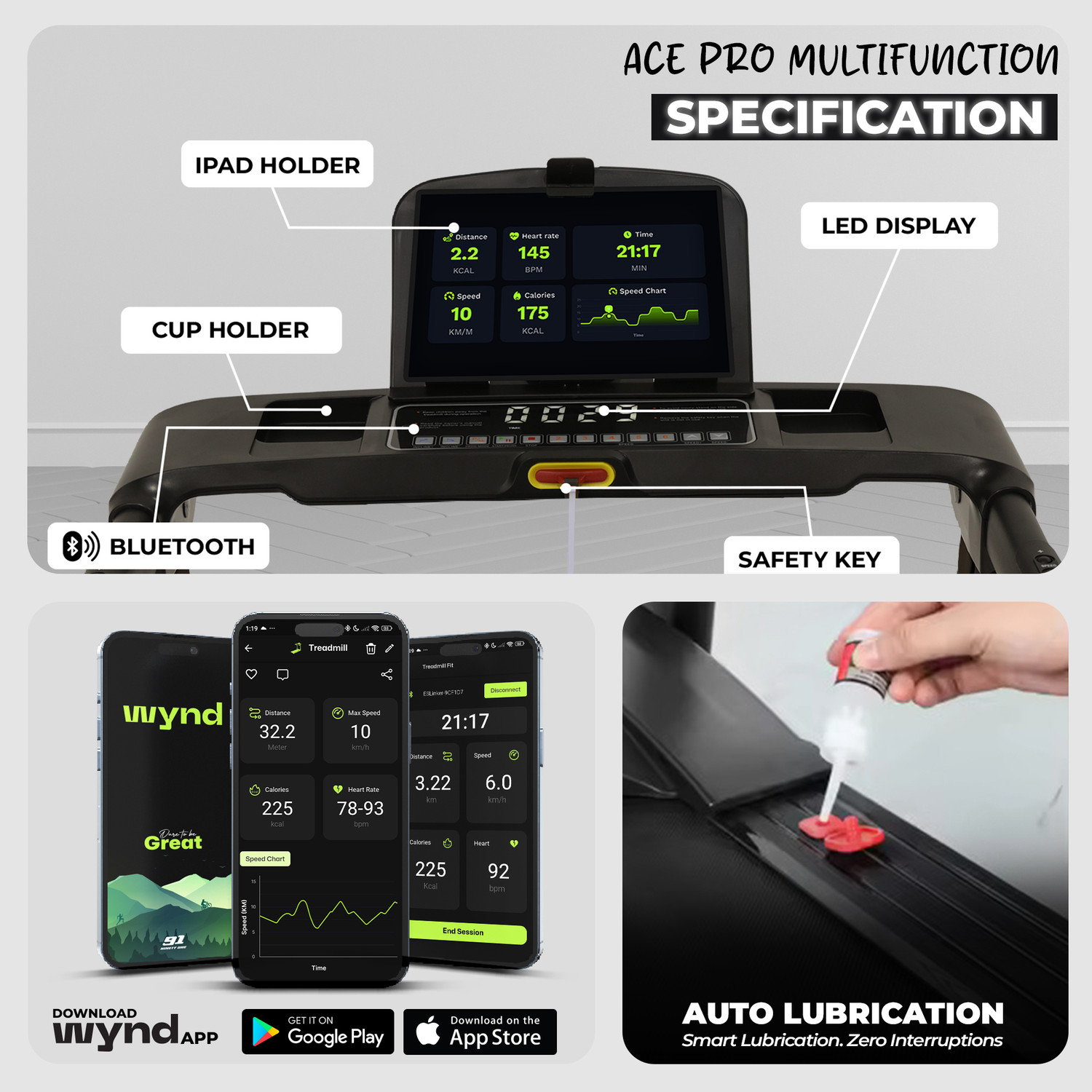Image of Durafit91 Ace Pro Multifunction 4.5HP Peak BLDC | 16km Speed | 20-Auto Incline | Black Treadmill (Max Weight:120 kg)