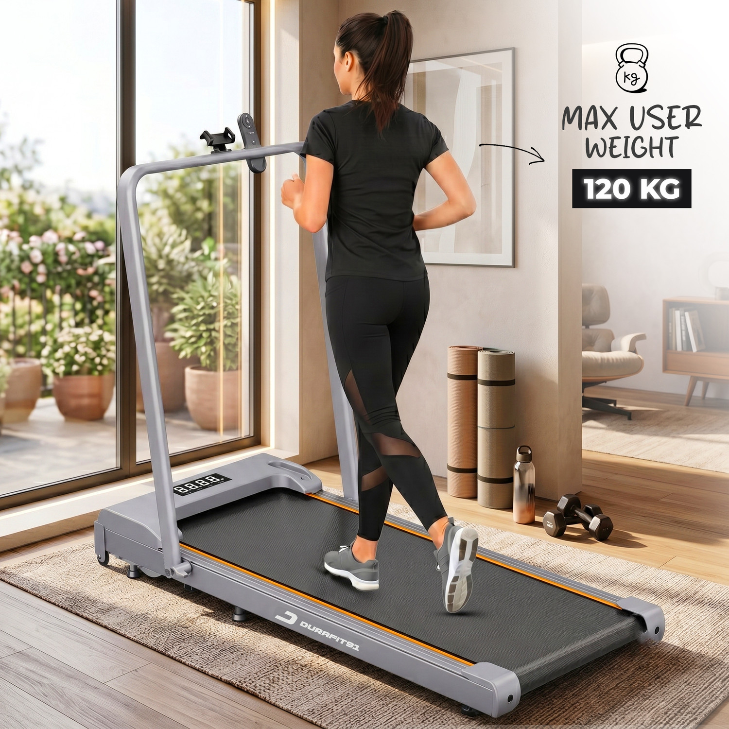Image of Durafit91 Compact Walkpad 3HP Peak BLDC 120Kg User Weight 10km /h Speed with Remote Control Treadmill (Max Weight:120 kg)