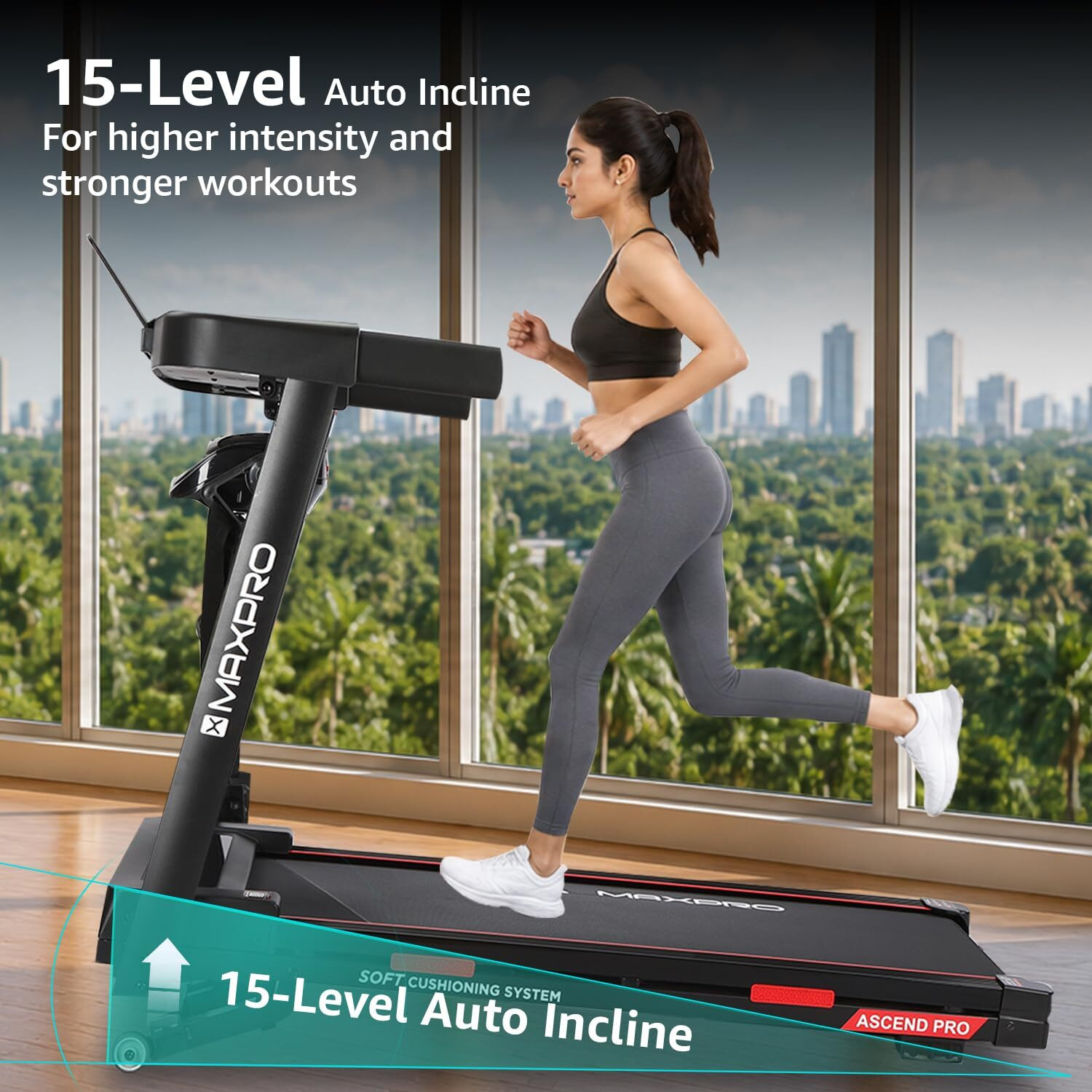 Image of Maxpro PTA230M 5HP BLDC Motor, 14 km /h, Max Weight 120Kg, 15 Level Auto Incline, Home Treadmill (Max Weight:120 kg)