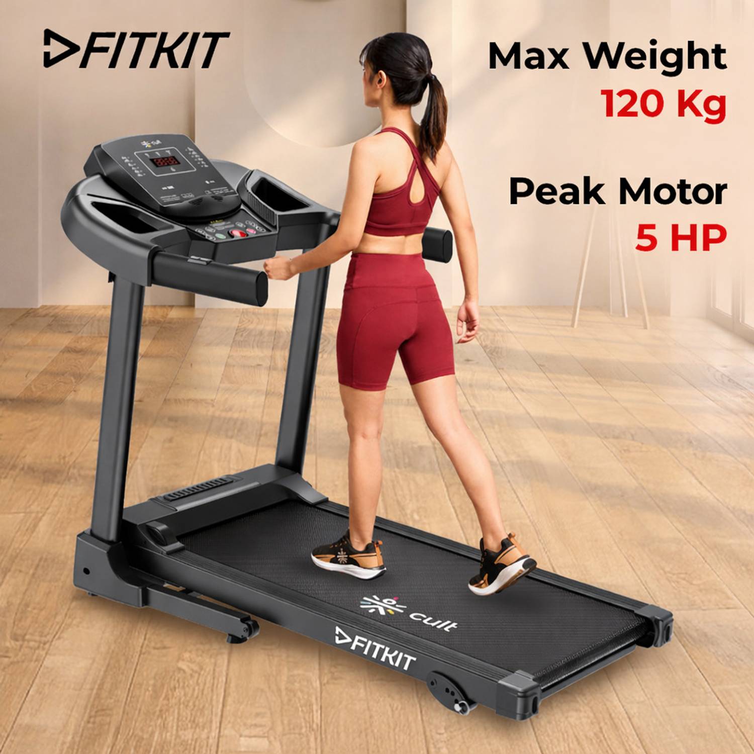 FITKIT by Cult PowerRun-96 BLDC Motor (5HP Peak) Max Weight: 120kg Home Use Treadmill (Max Weight:120 kg)