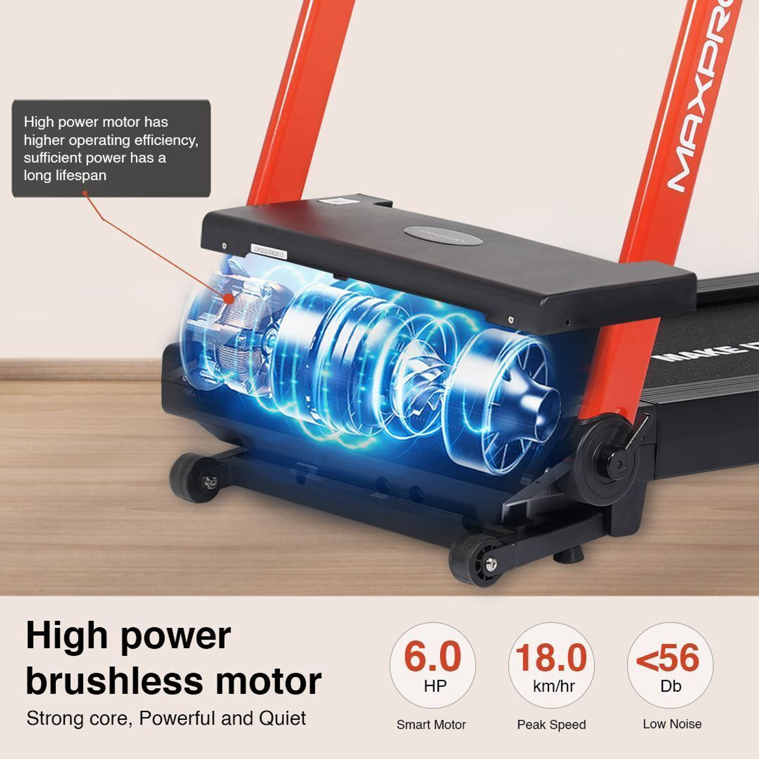 Image of Maxpro PTA460I 15 Level Auto Incline Treadmill,6 HP Peak DC Motor,Max.User Weight 140kg Treadmill (Max Weight:140 kg)